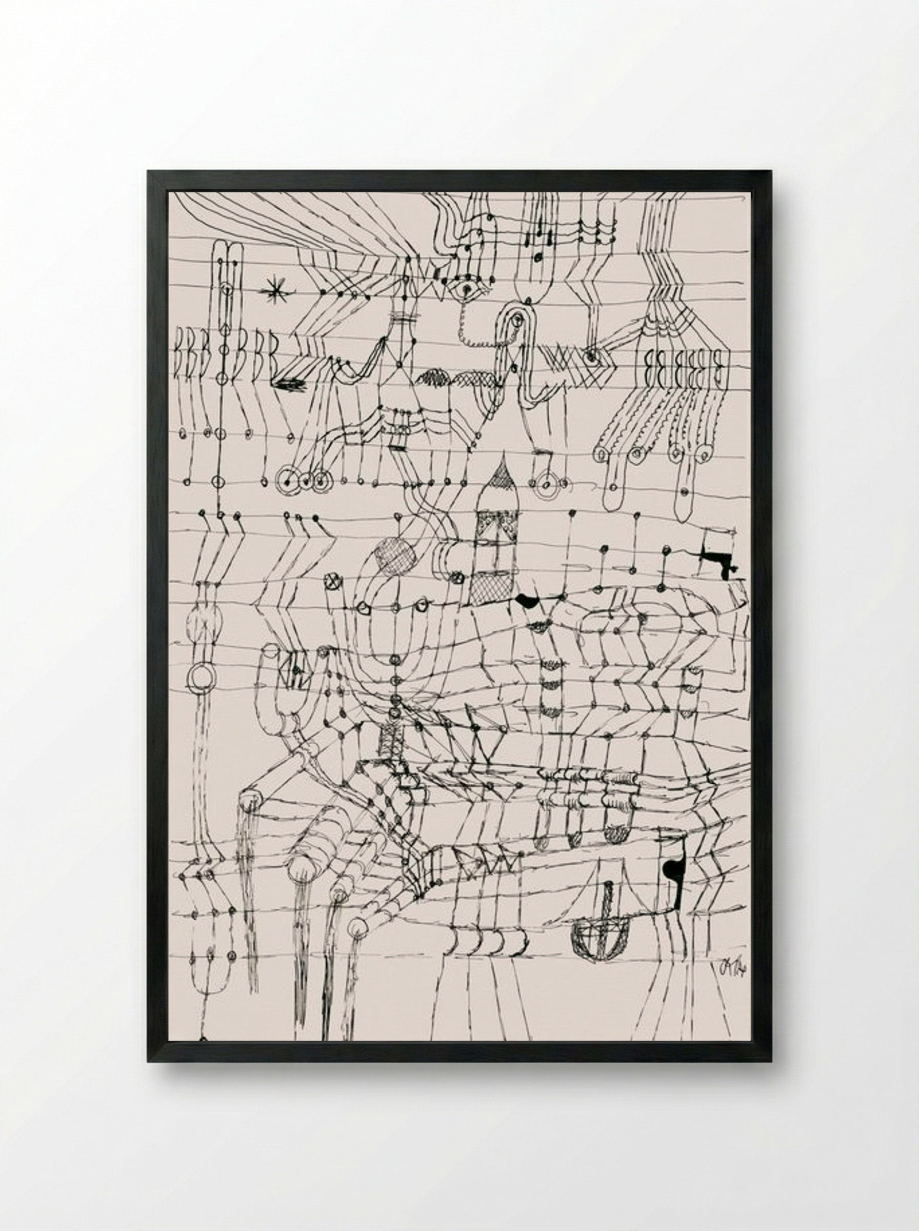 Drawing Knotted in the Manner of a Net - Paul Klee - Framed Print Black