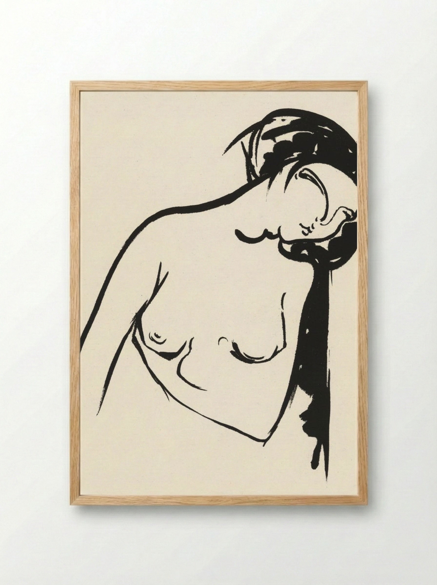 Naakte vrouw die haar borst aanraakt (Nude Woman Touching Her Breast) - Henri Jonas - Framed Print Wood