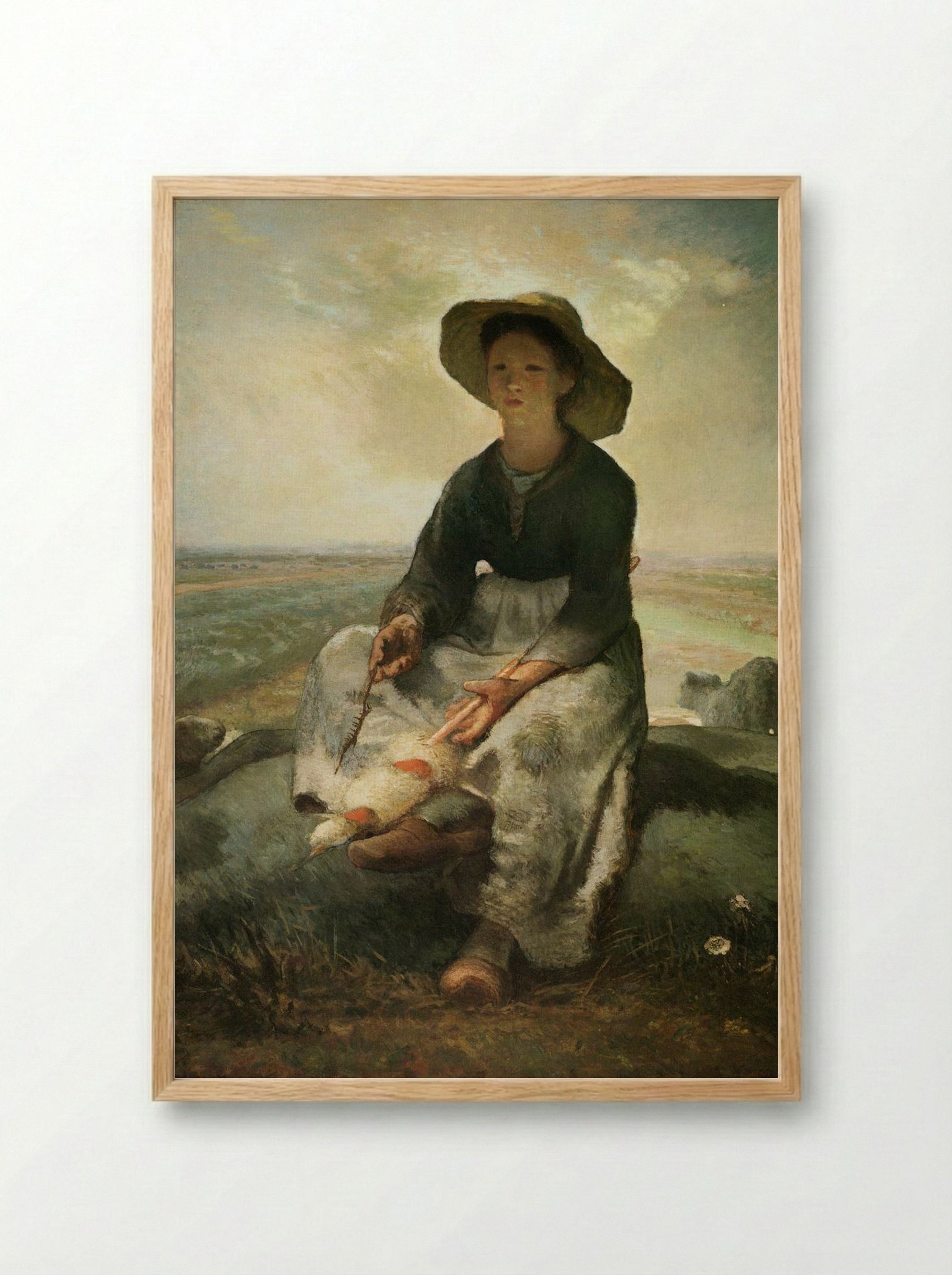 The Young Shepherdess - Jean-François Millet - Framed Print Wood