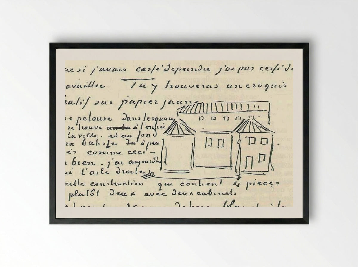 Sketch of The Yellow House (Letter to Theo van Gogh) - Vincent van Gogh - Framed Print Black