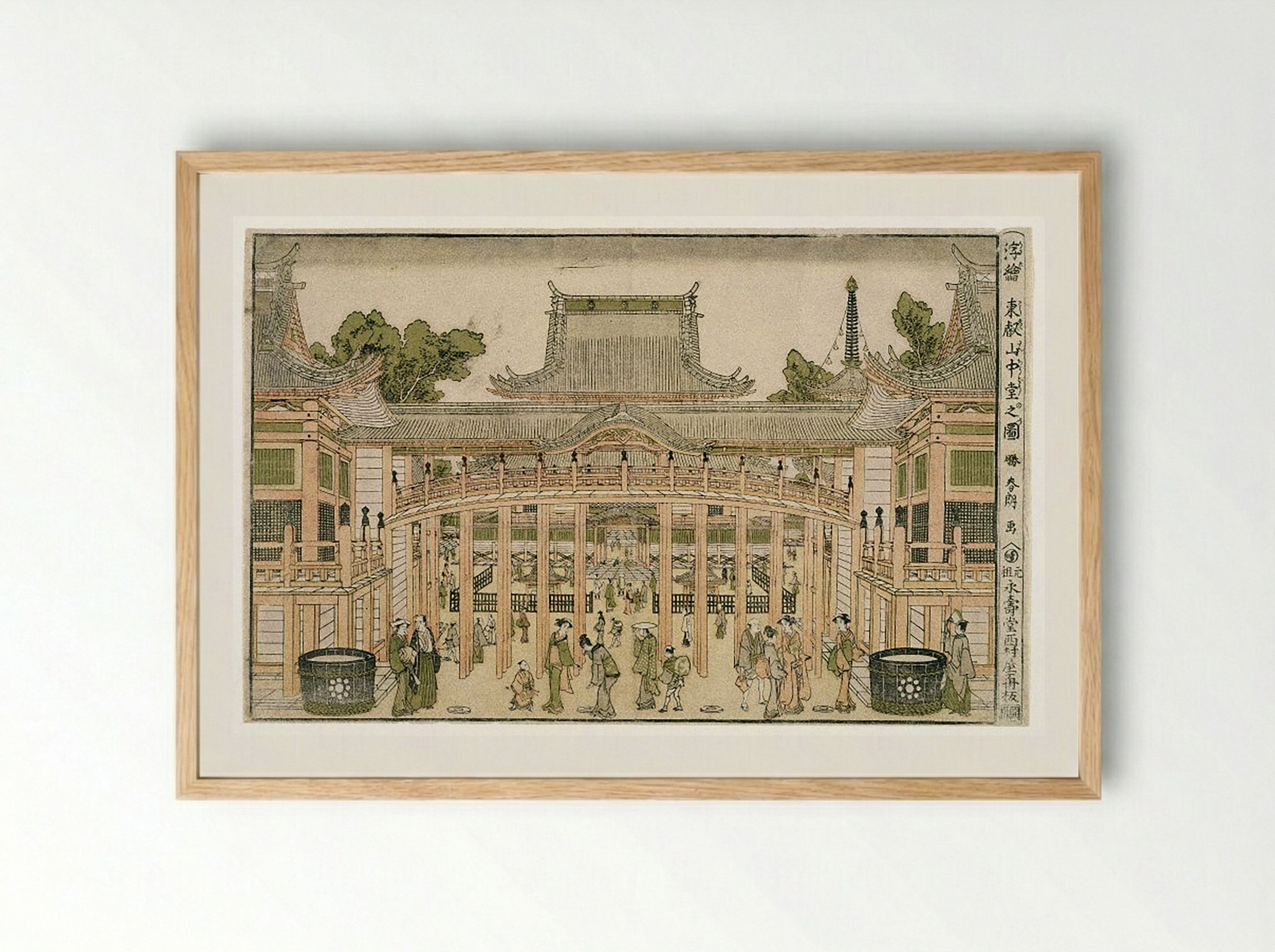 Inside the Courtyard of the Toeizan Temple at Ueno - Utagawa Toyoharu - Framed Print Wood