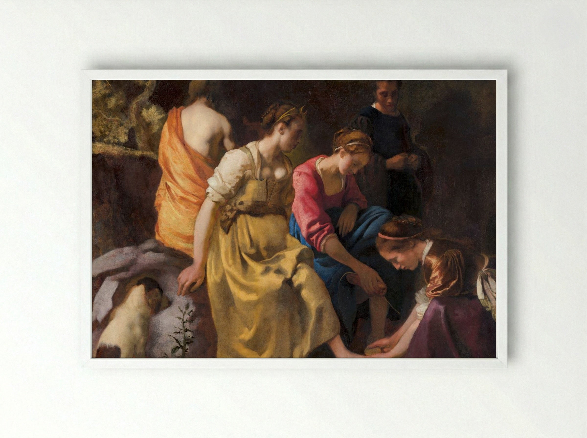 Diana and Her Nymphs - Johannes Vermeer - Framed Print White