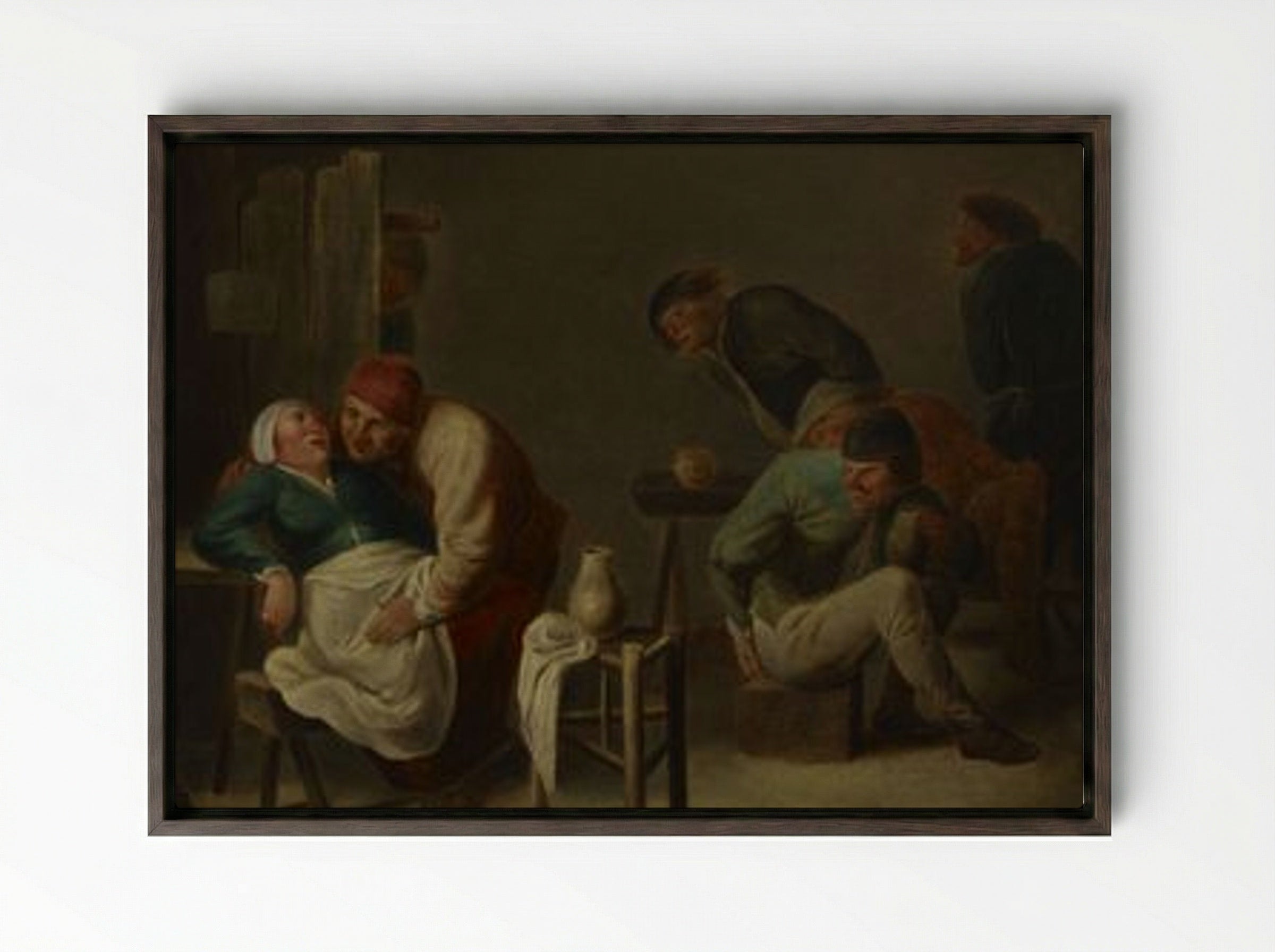 Tavern Scene with Figures - Fine Art Print - Framed Canvas Dark Wood