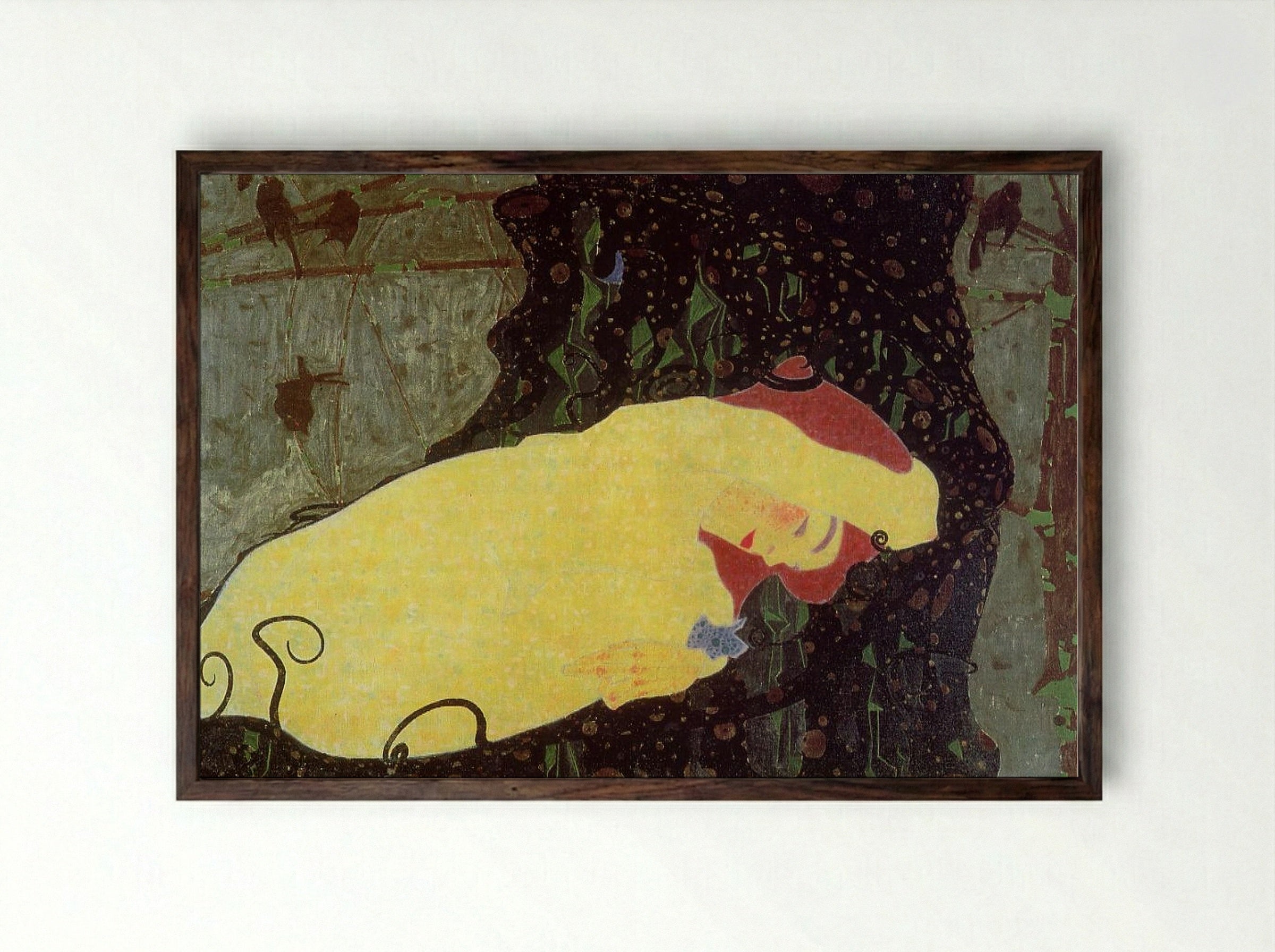 Danaë - Gustav Klimt - Framed Print Dark Wood