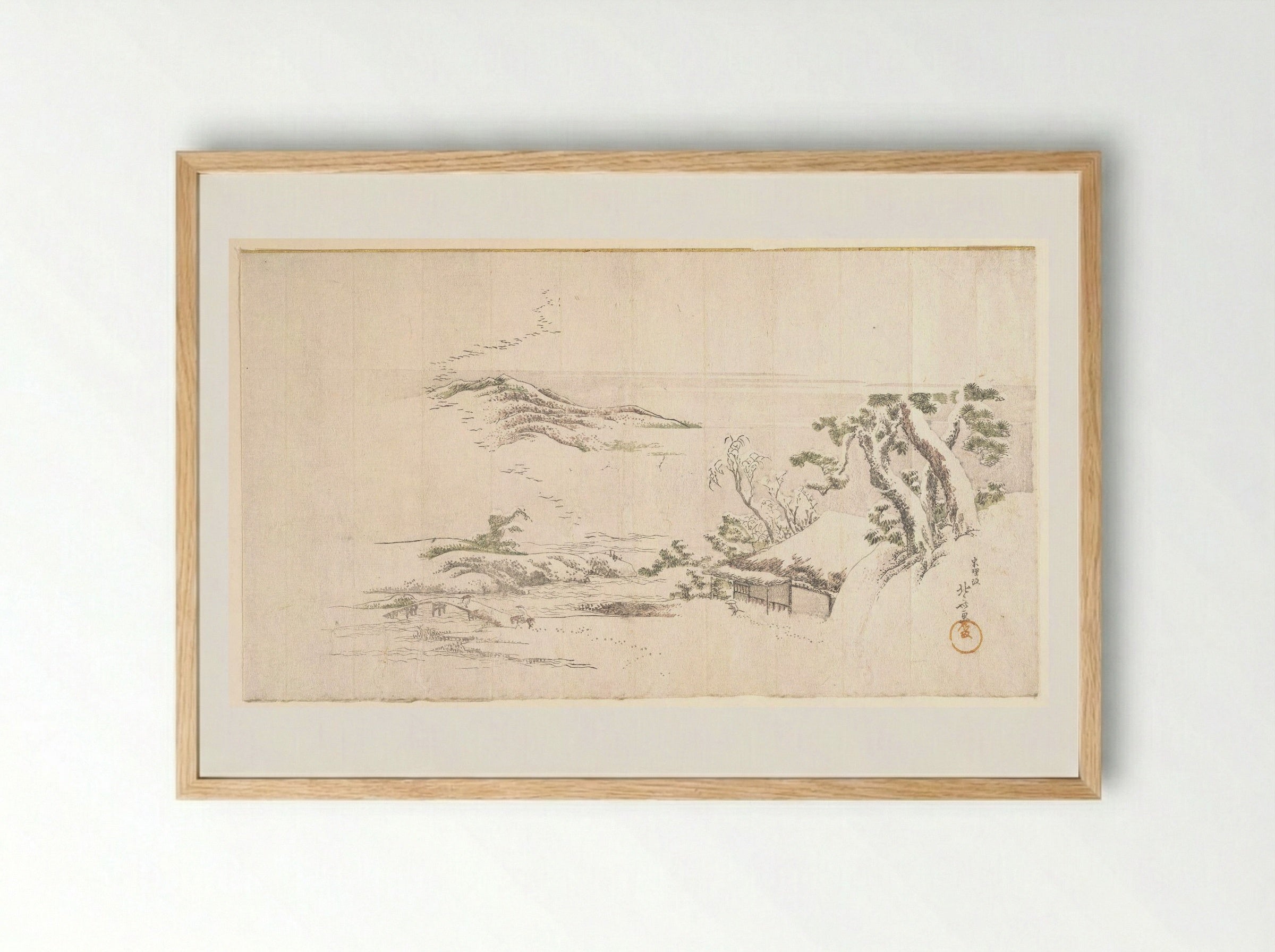 A Snow–clad Landscape with Gray Clouds - Katsushika Hokusai - Framed Print Wood