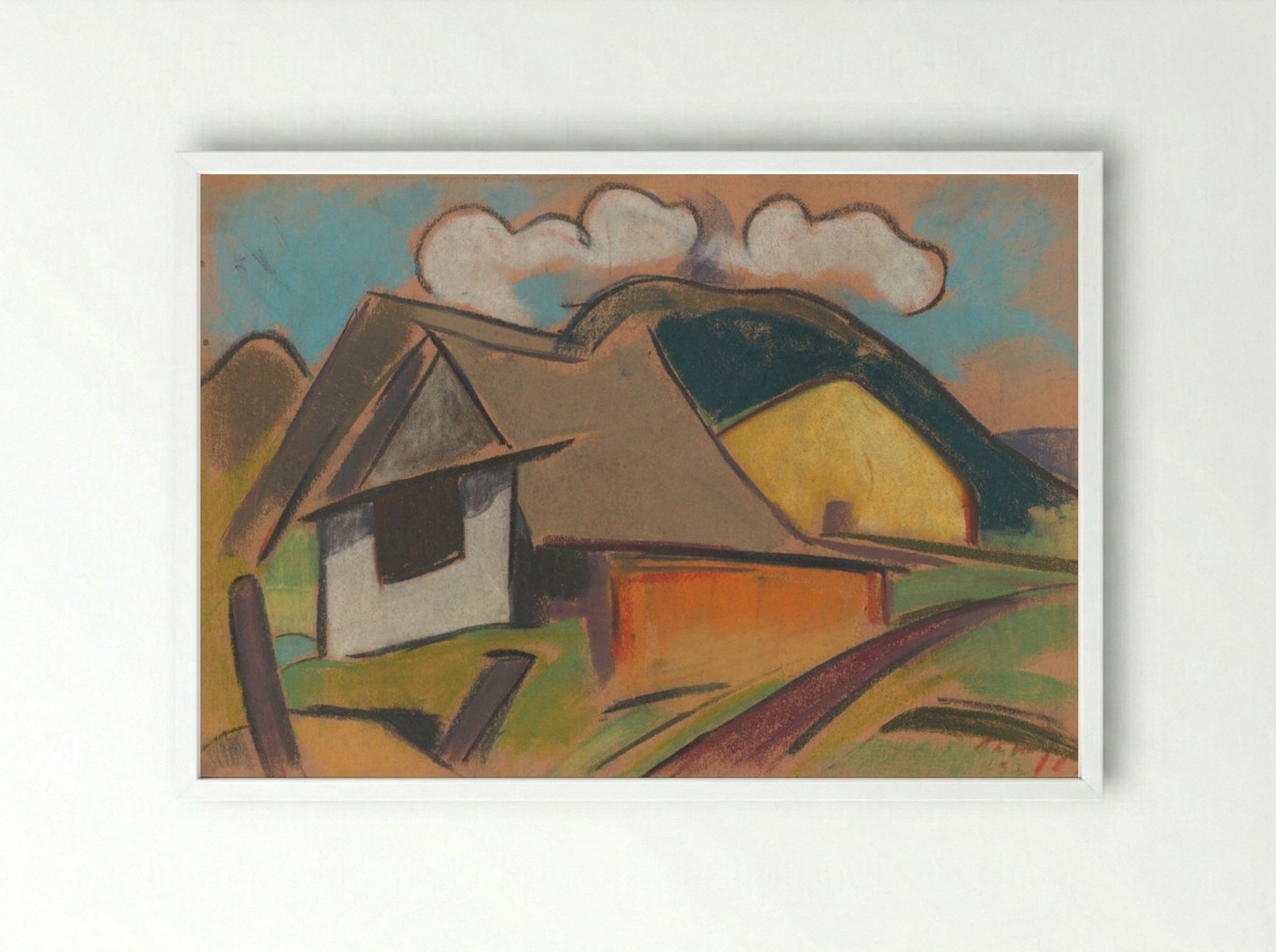 Cottages in the Mountains - Zolo Palugyay - Framed Print White