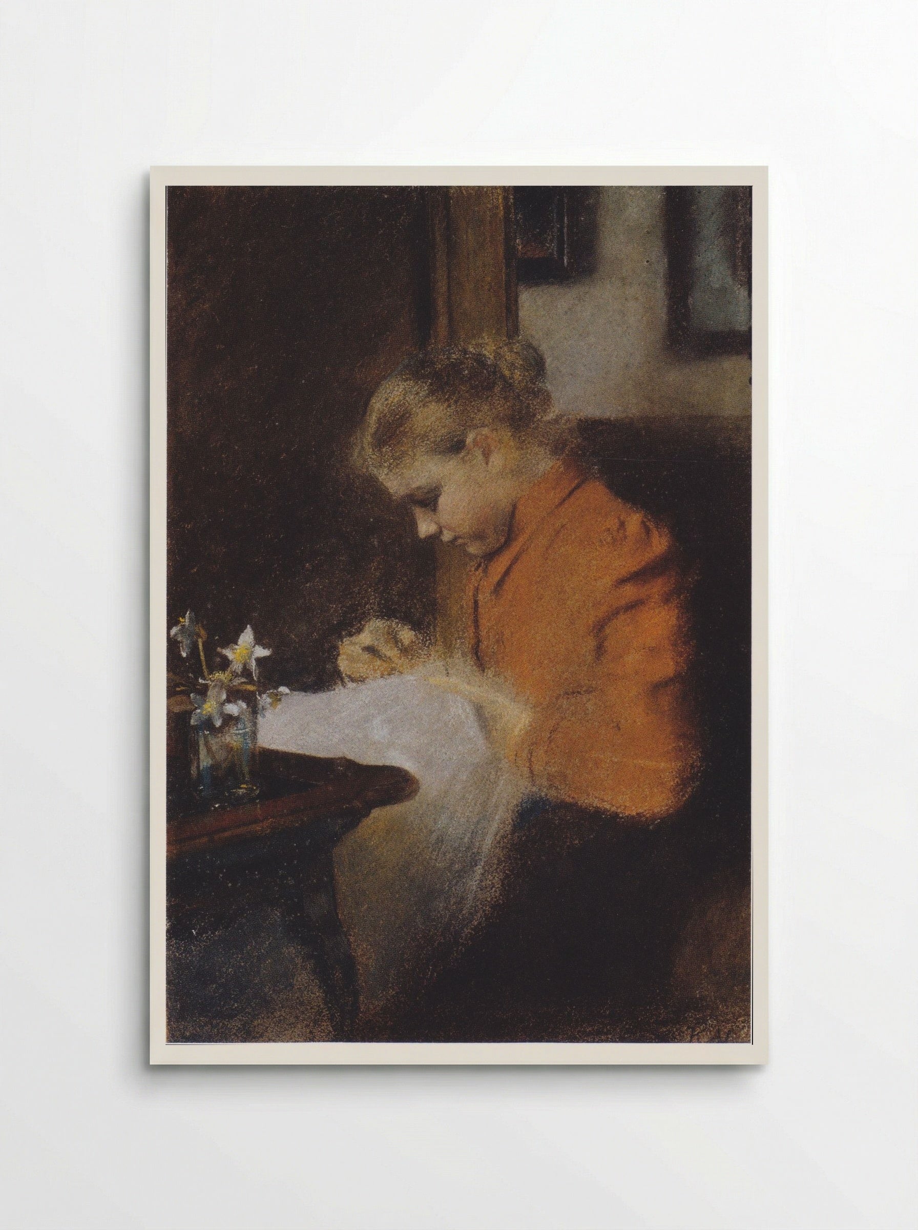 Leopoldine Steindl-Moser, eine Schwester des Künstlers, nähend - Koloman Moser - Poster