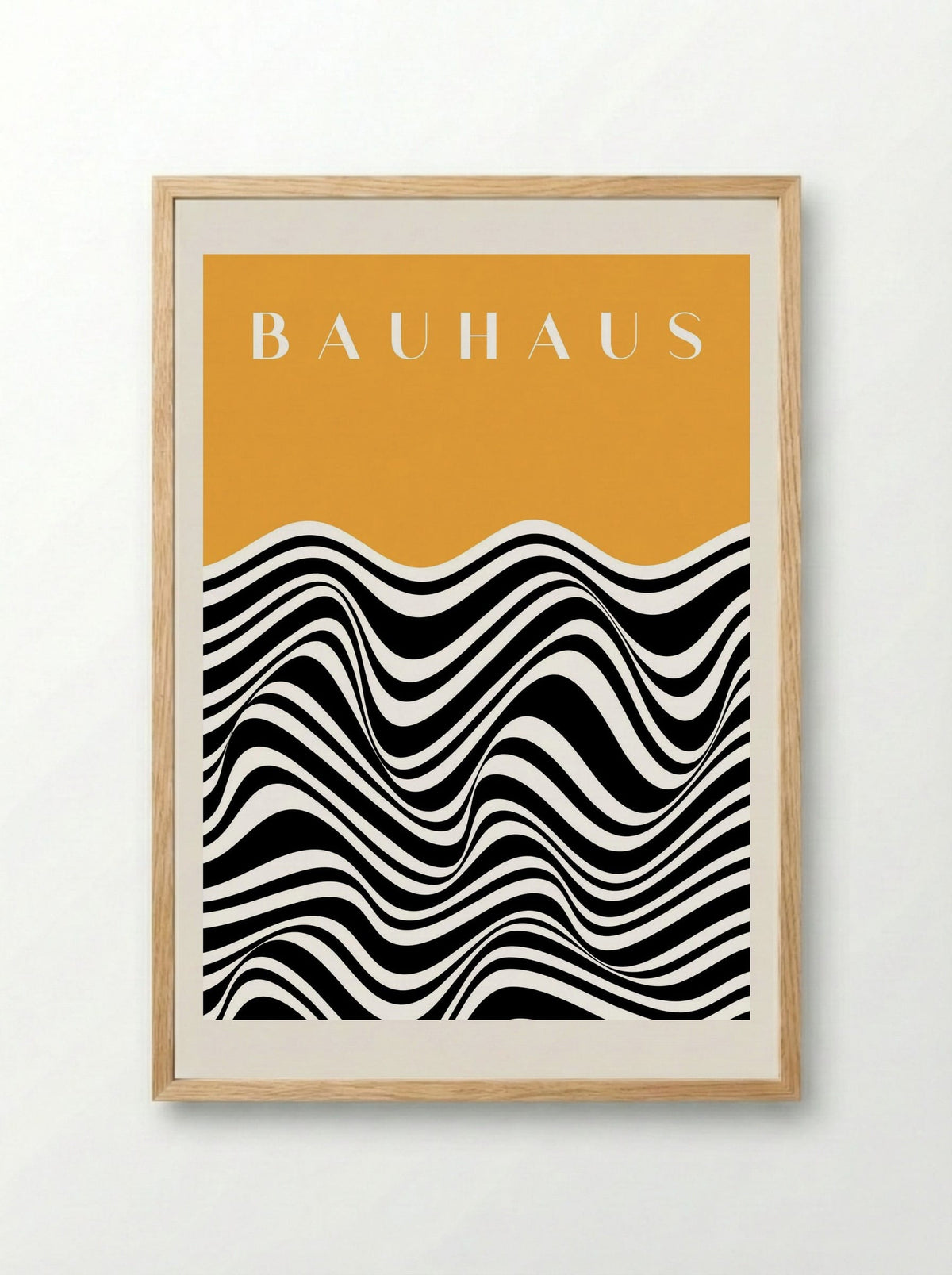 Bauhaus Waves on Mustard - Framed Print Wood