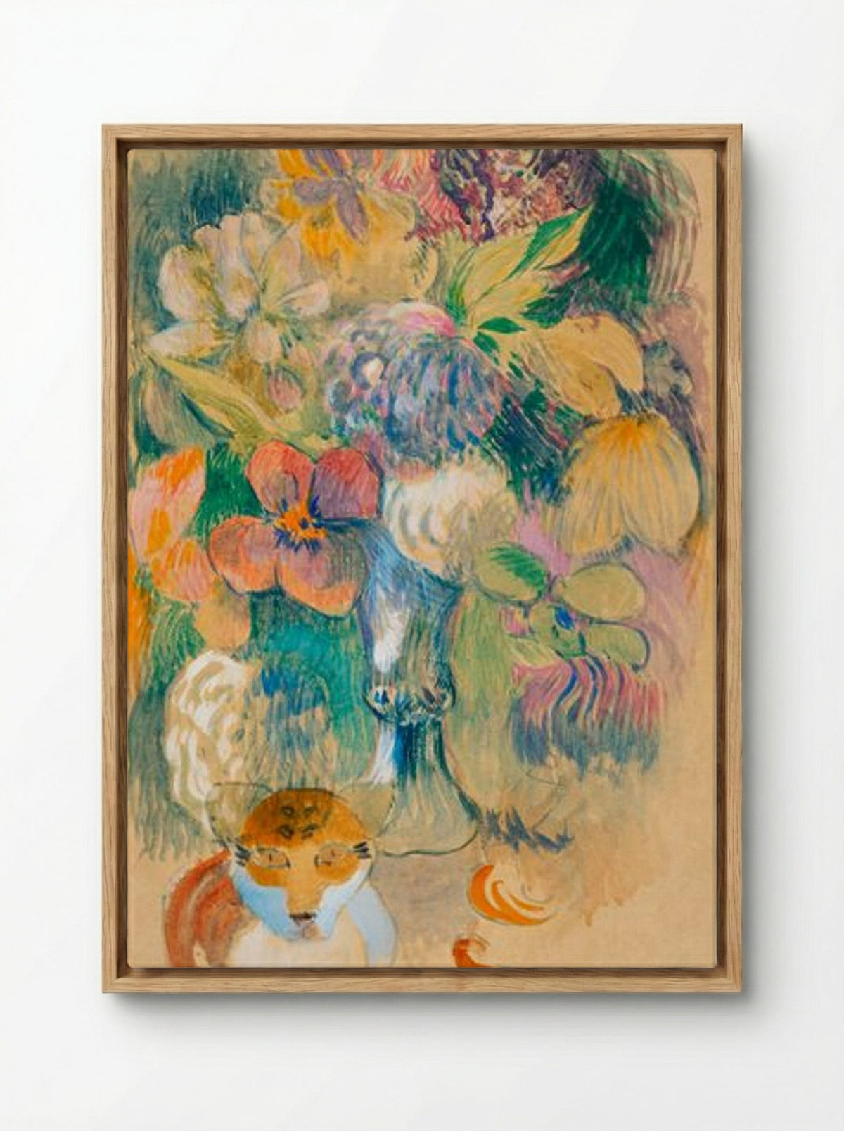 Still Life with Cat - Paul Gauguin - Framed Canvas Wood
