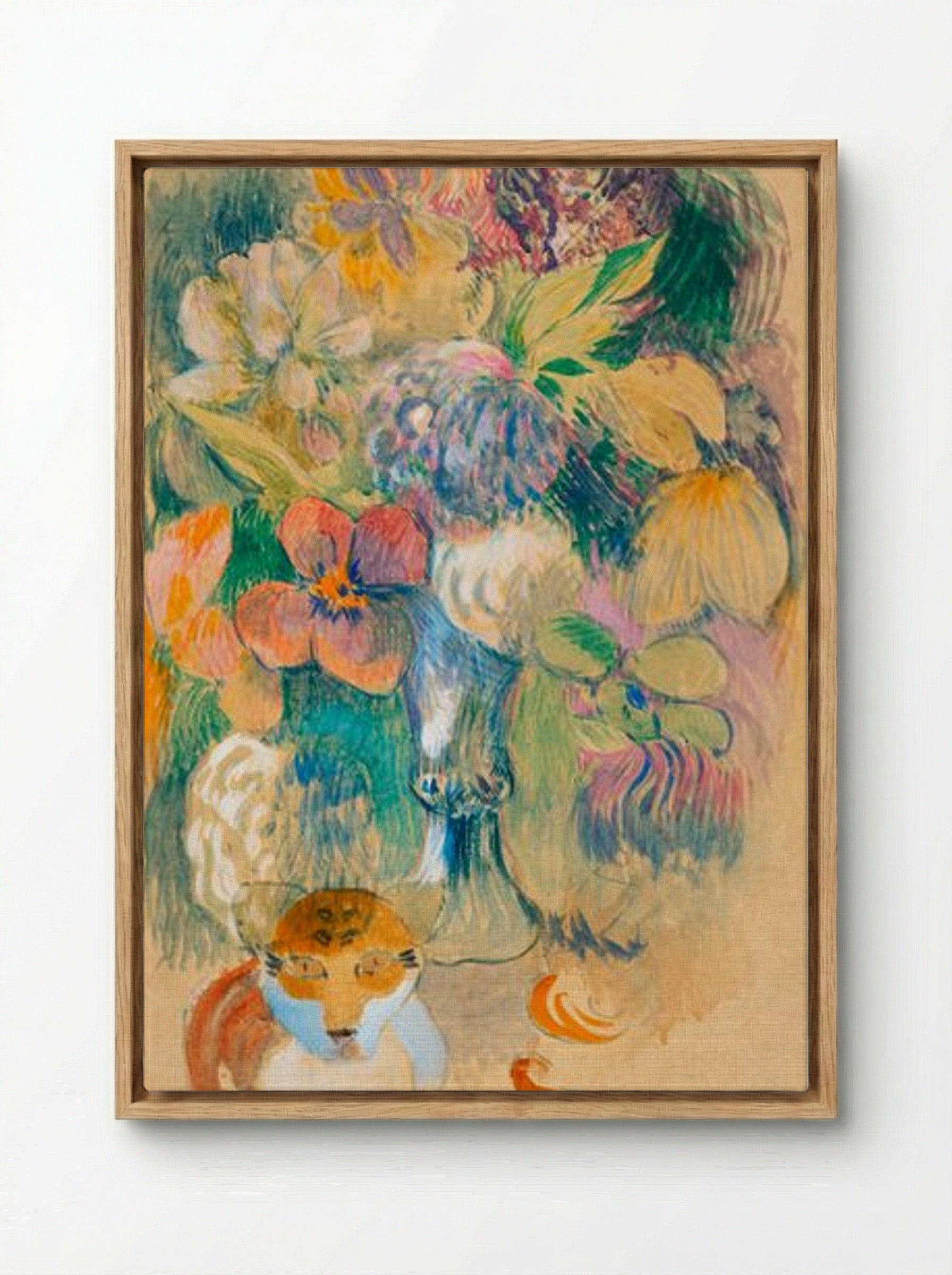 Still Life with Cat - Paul Gauguin - Framed Canvas Wood