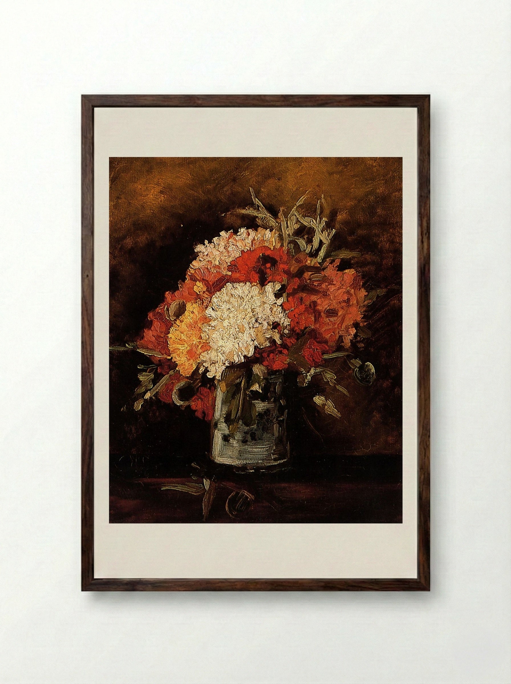 Vase with Carnations - Vincent van Gogh - Framed Print Dark Wood