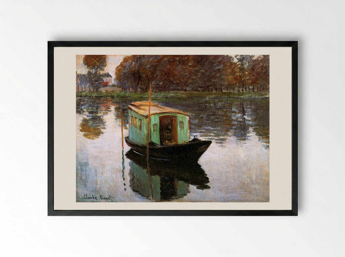 The Studio Boat - Claude Monet - Framed Print Black