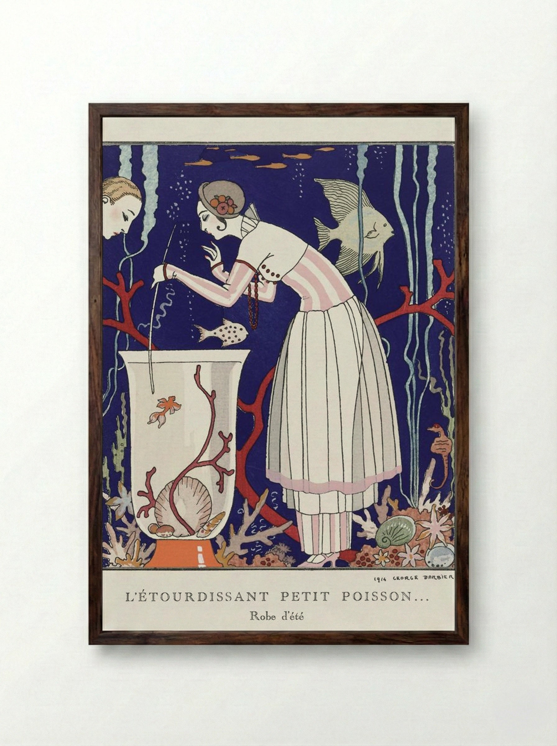L'Étourdissant Petit Poisson (Robe d'Été) - George Barbier - Framed Print Dark Wood
