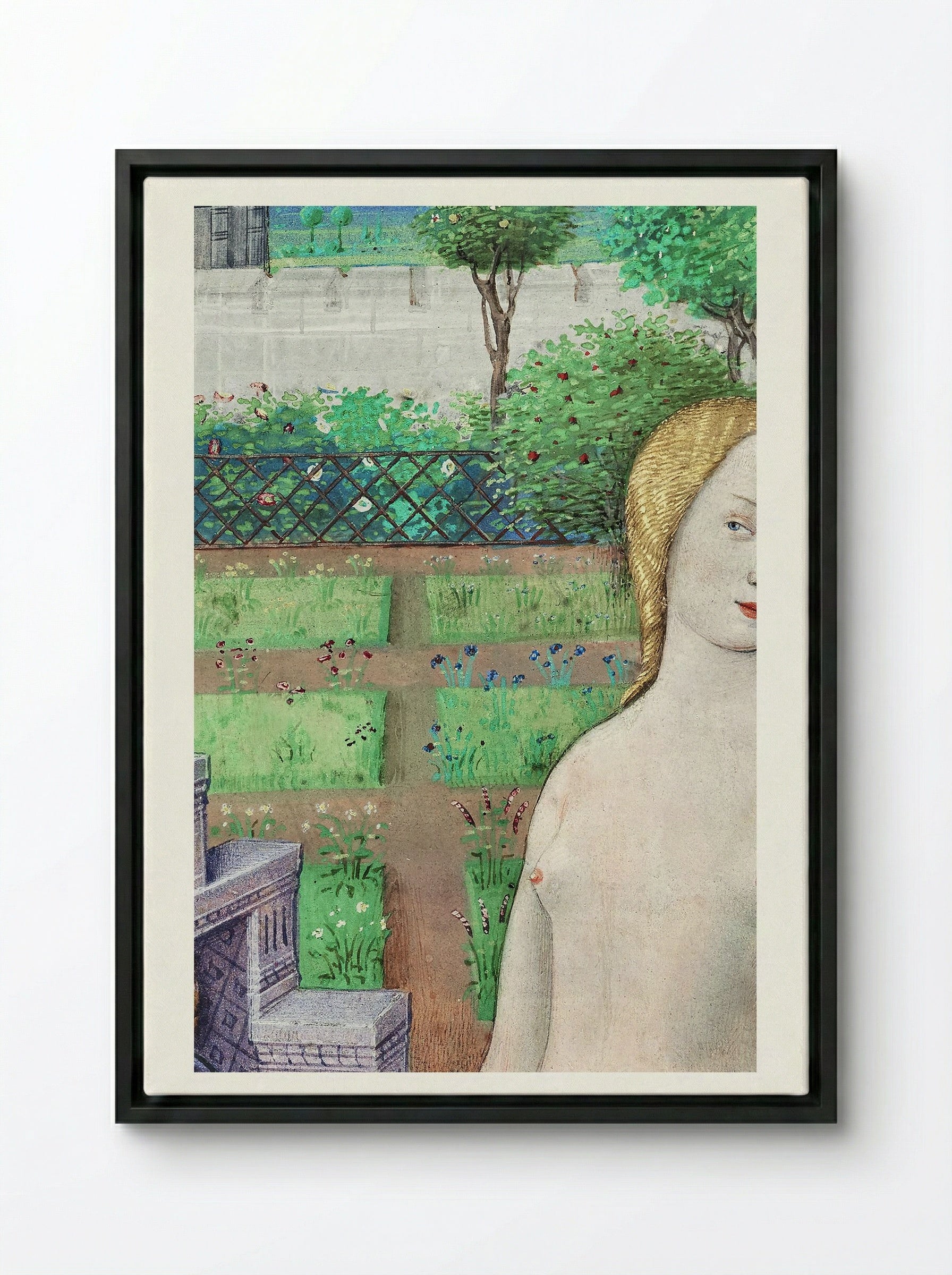 Bathsheba Bathing - Jean Bourdichon - Framed Canvas Black