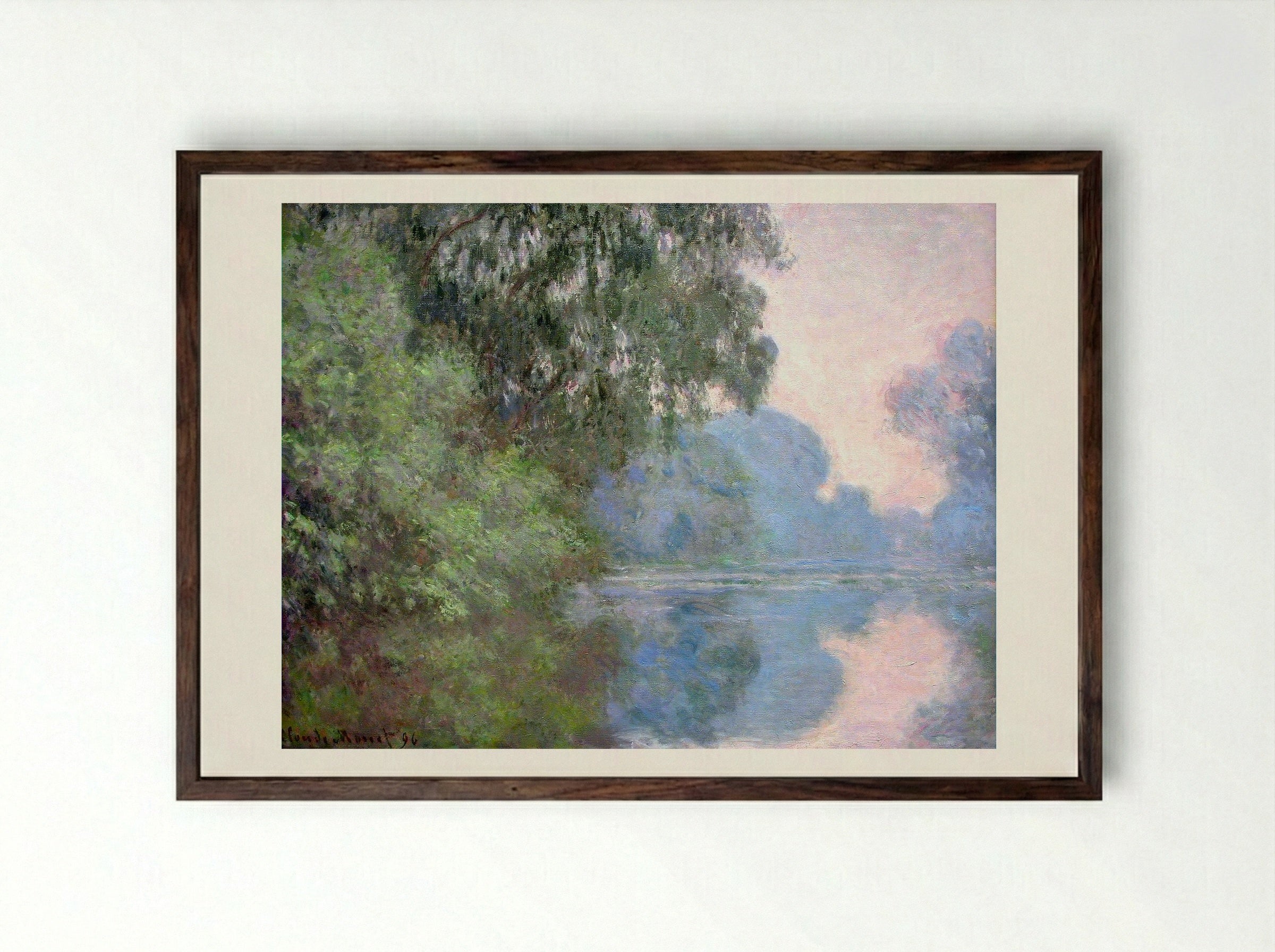 Morning on the Seine near Giverny - Claude Monet - Framed Print Dark Wood