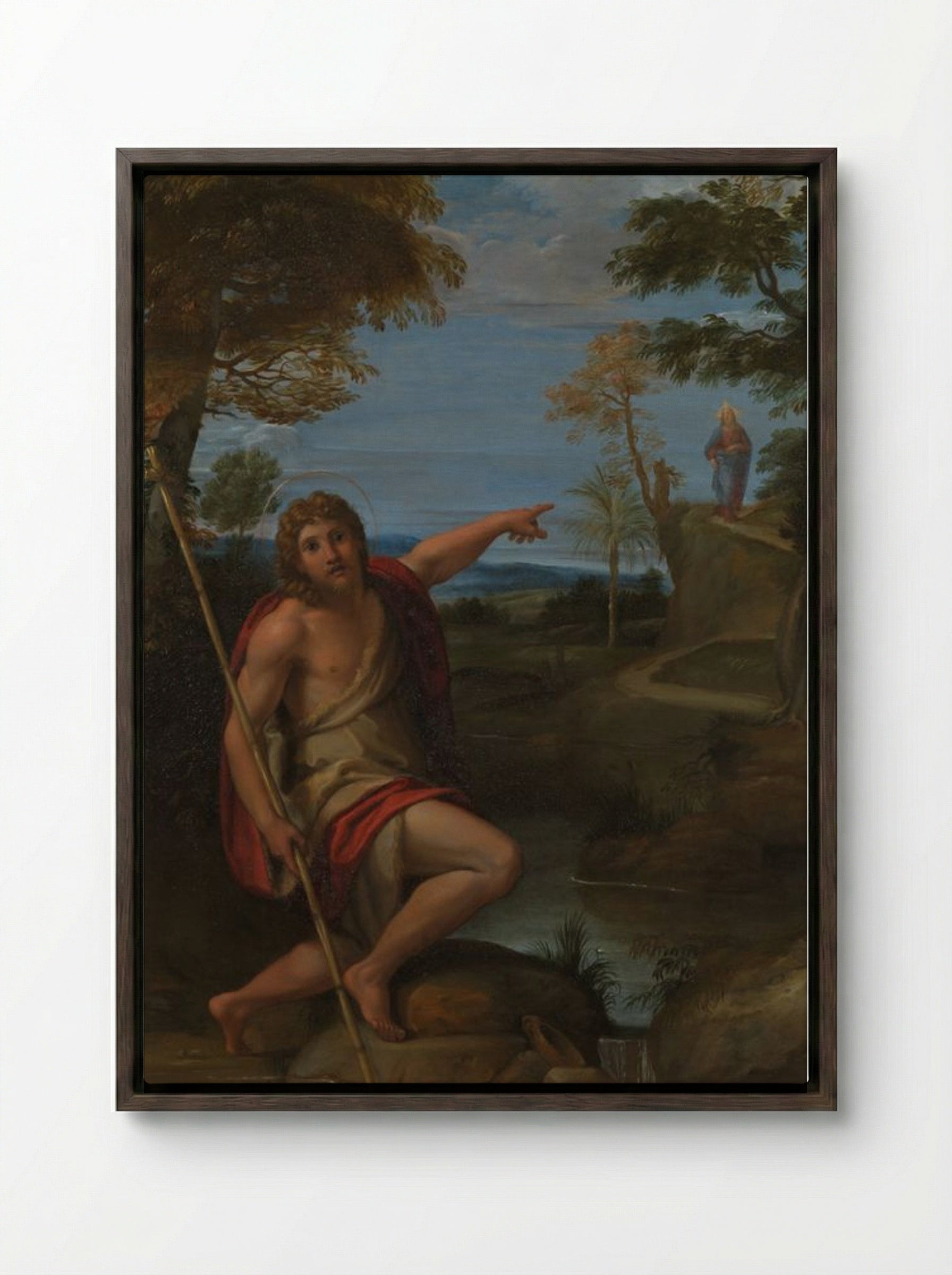 Saint John the Baptist Bearing Witness - Annibale Carracci - Framed Canvas Dark Wood