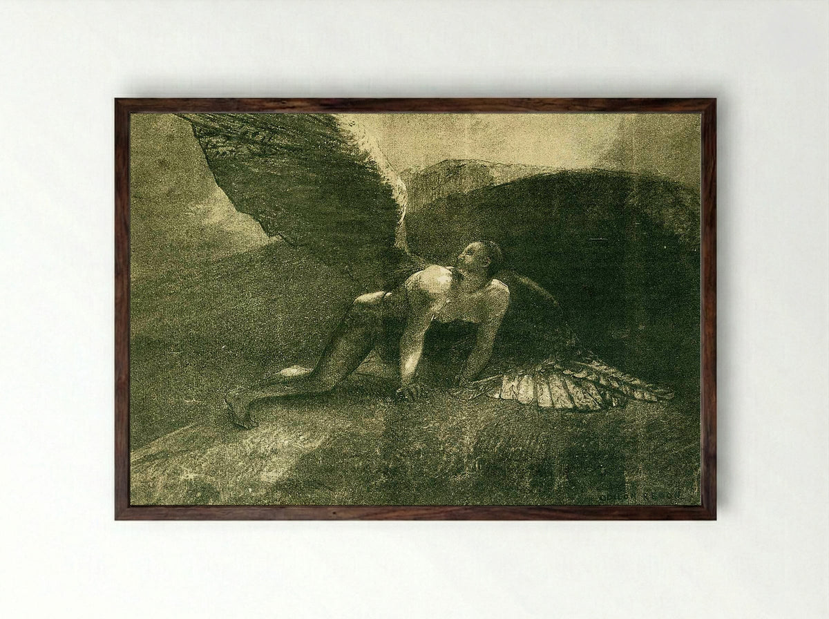 Fallen Angel - Odilon Redon - Framed Print Dark Wood