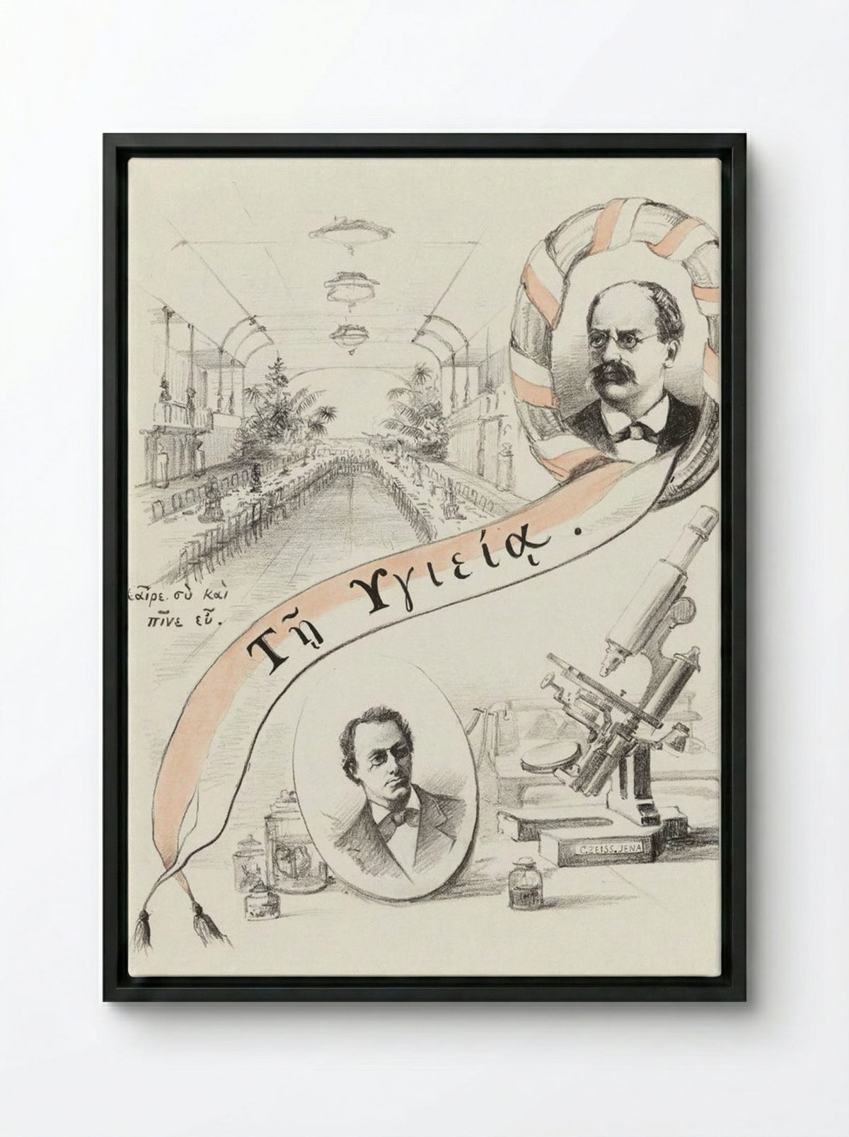 Vier voorstellingen betreffende het natuur- en geneeskundig congres te Leiden - Theo van Hoytema - Framed Canvas Black