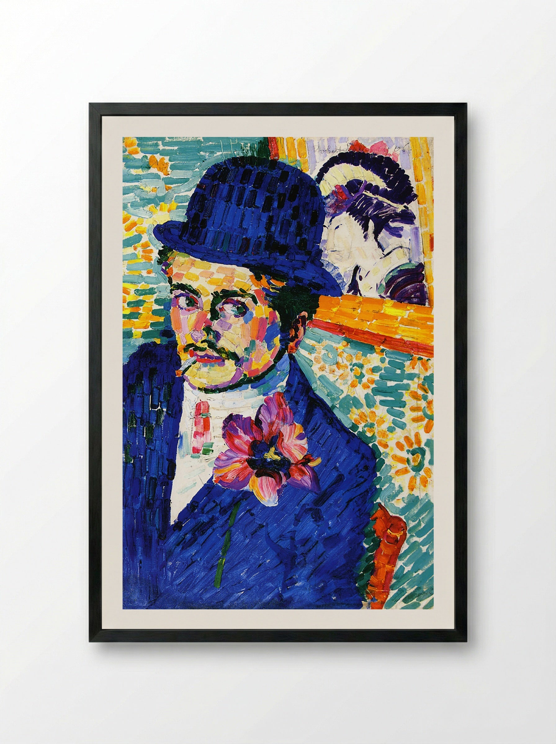 Man with a Tulip (Portrait of Jean Metzinger) - Robert Delaunay - Framed Print Black