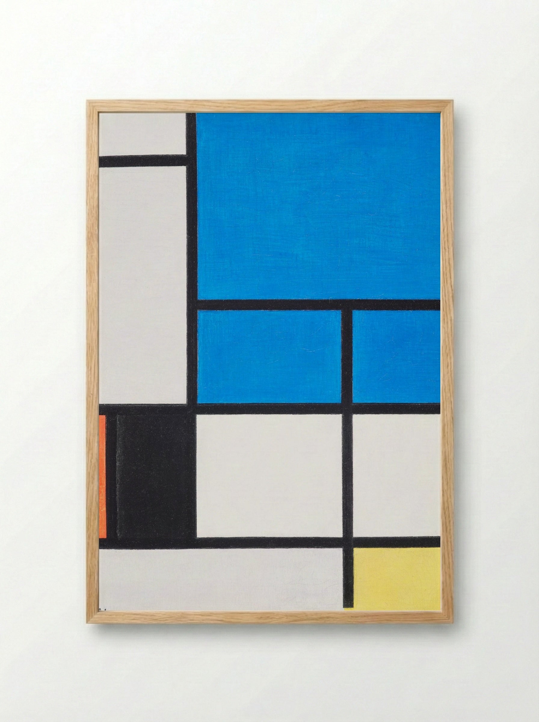 Composition with Large Blue Plane, Red, Black, Yellow, and Gray - Piet Mondrian - Framed Print Wood