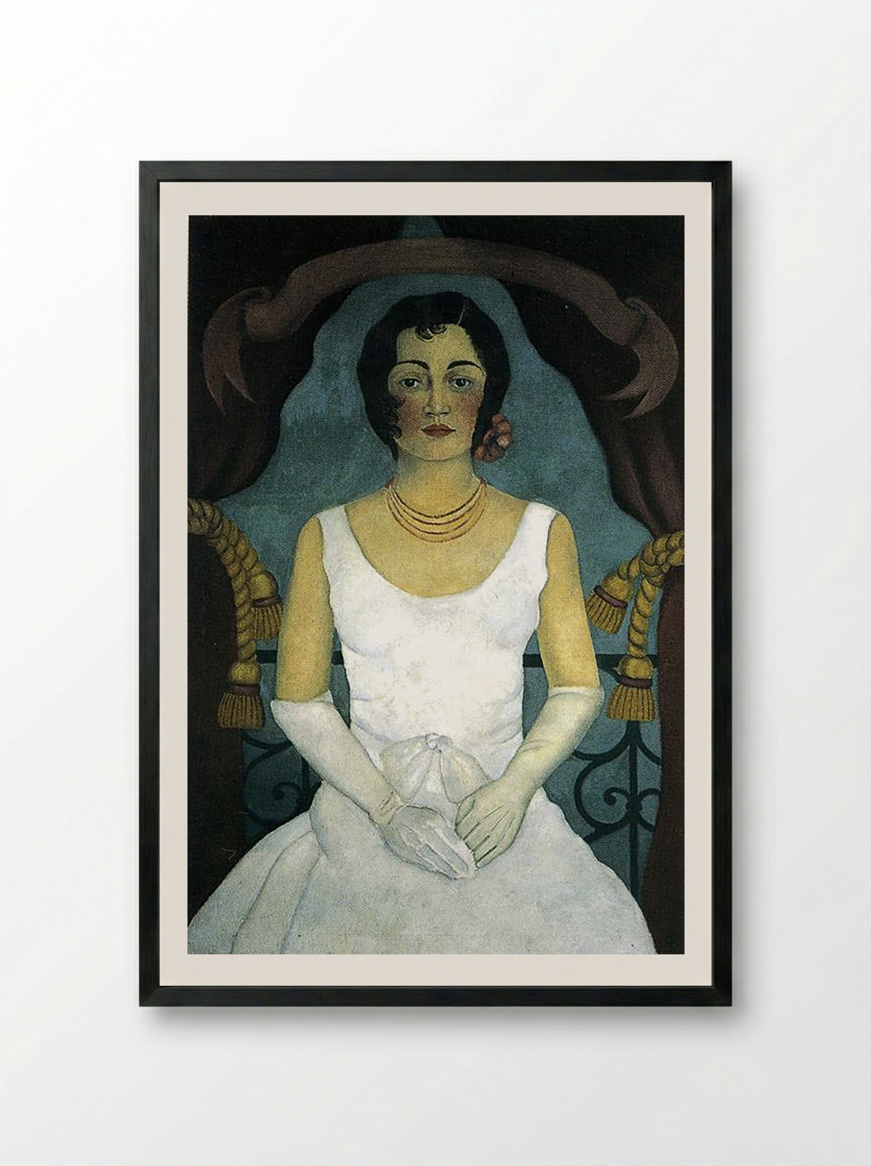 Portrait of a Woman in White - Frida Kahlo - Framed Print Black