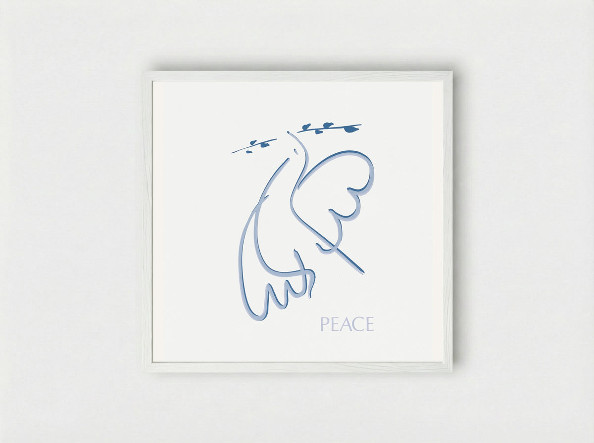 Peace (Dove with Olive Branch) - Fine Art Print - Framed Print White