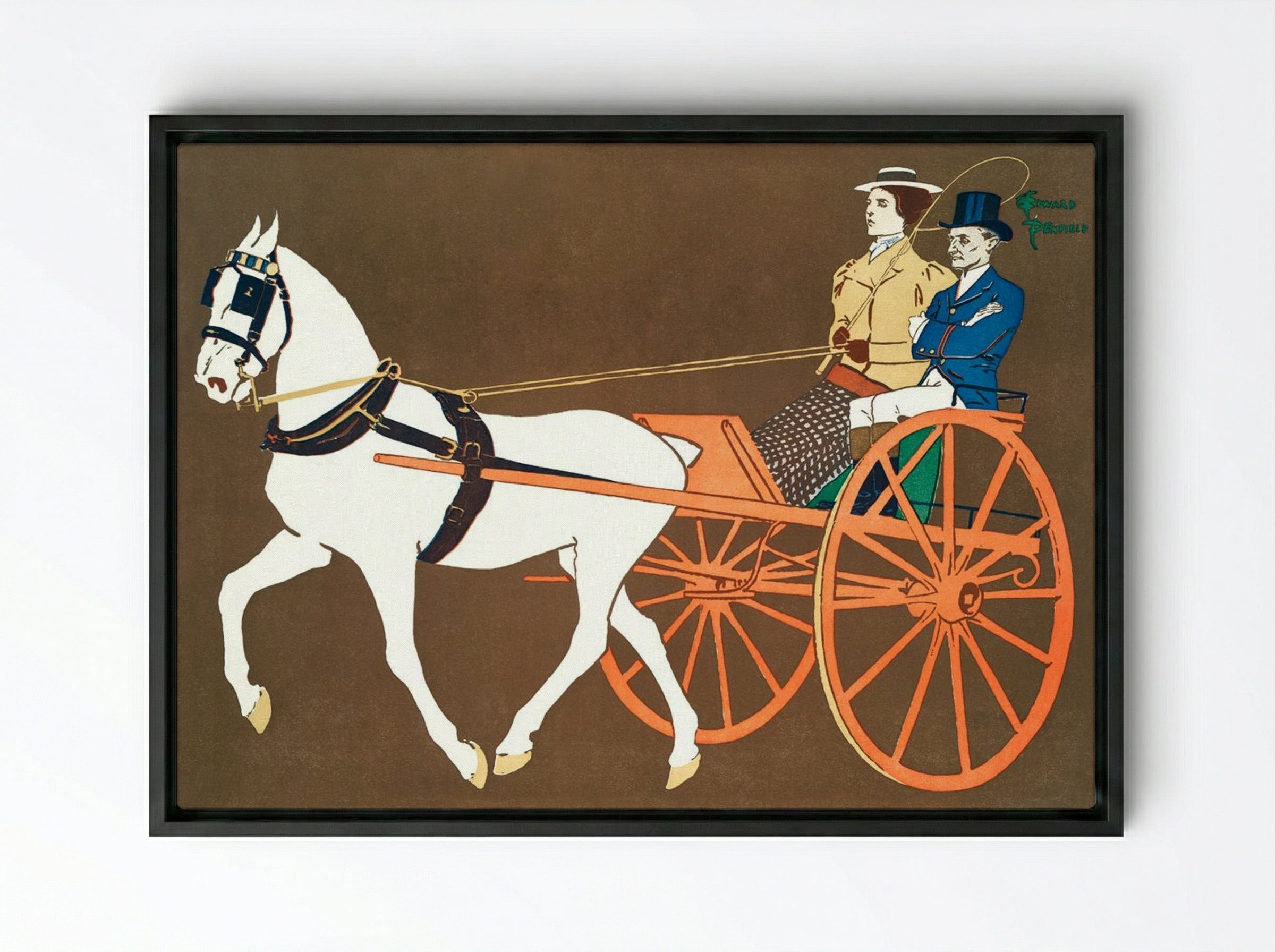 Women in Carriage - Edward Penfield - Framed Canvas Black