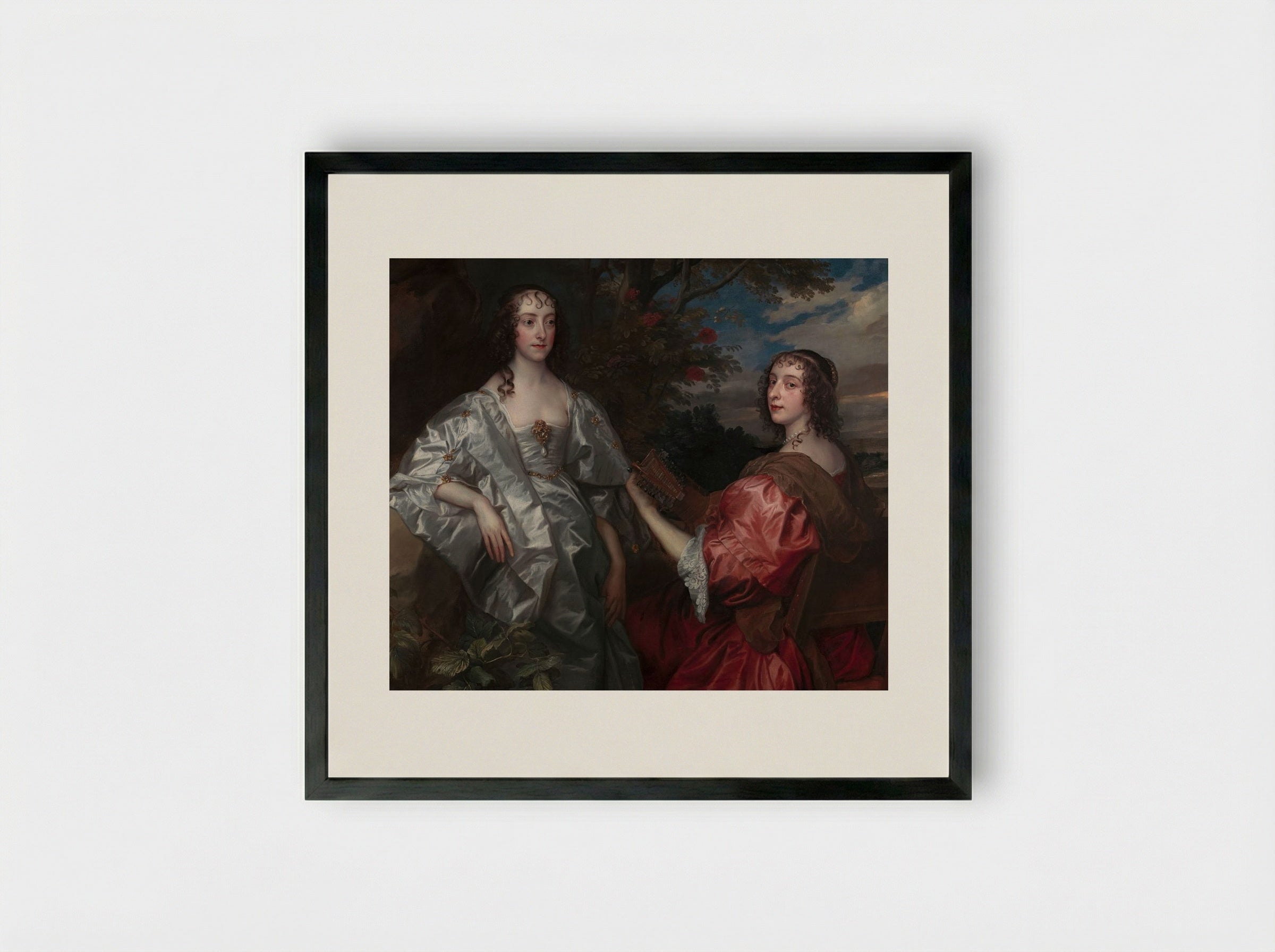 Katherine, Countess of Chesterfield, and Lucy, Countess of Huntingdon - Sir Anthony van Dyck - Framed Print Black