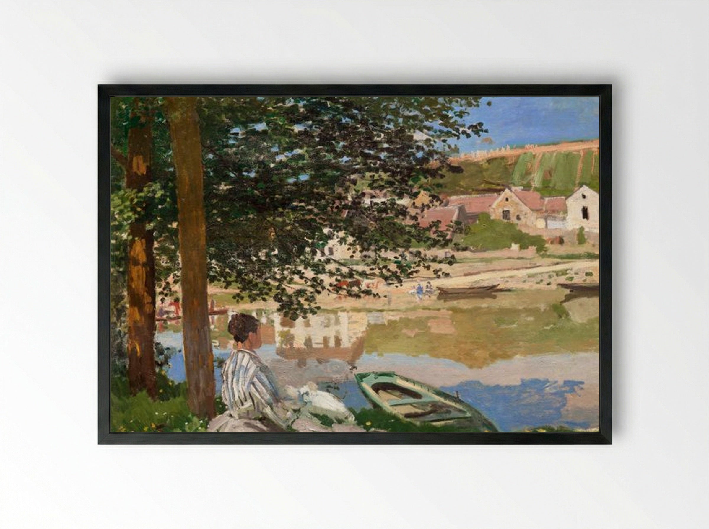On the Bank of the Seine, Bennecourt - Claude Monet - Framed Print Black