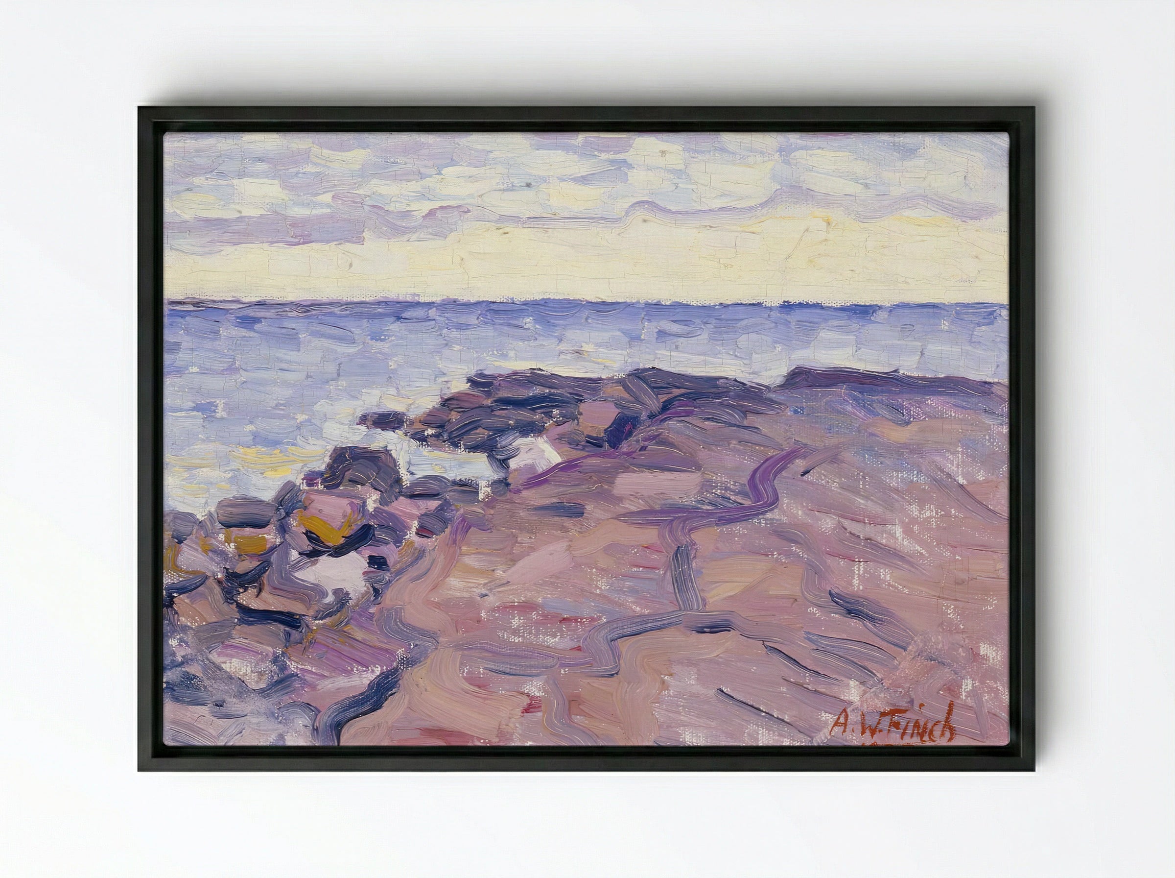 Rantakallioita (Coastal Rocks) - Alfred William Finch - Framed Canvas Black