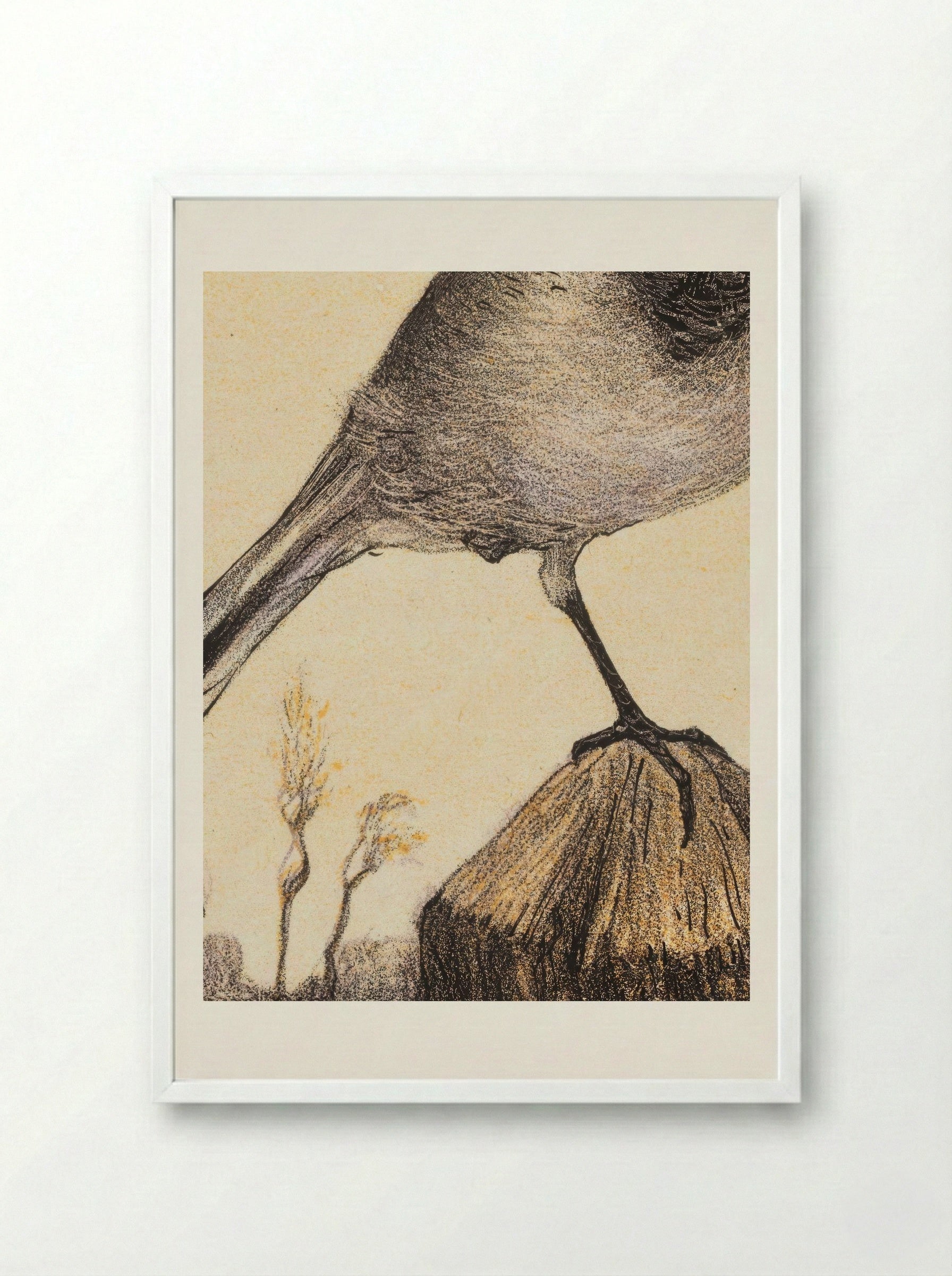 Kwikstaart op paal (Wagtail on a Post) - Theo van Hoytema - Framed Print White