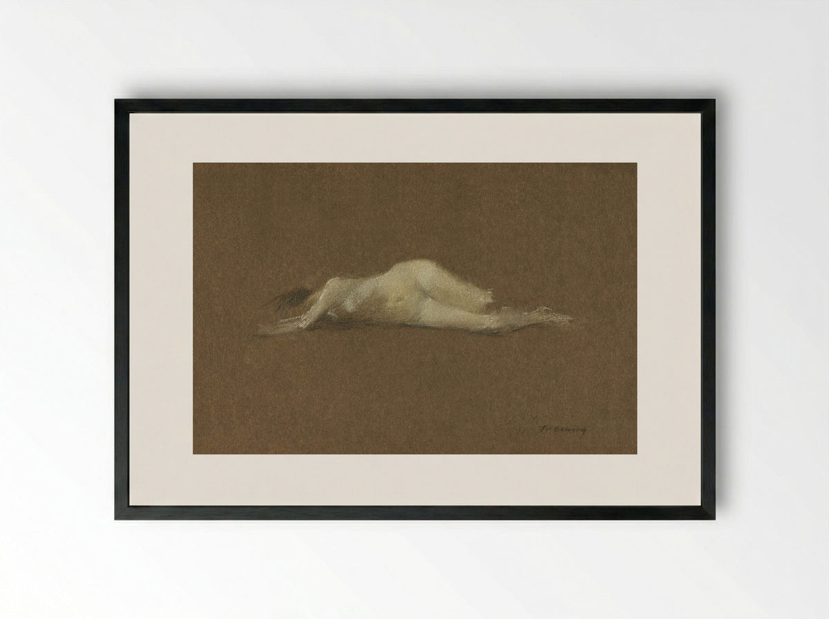 Nude Woman on Her Side - Thomas Wilmer Dewing - Framed Print Black