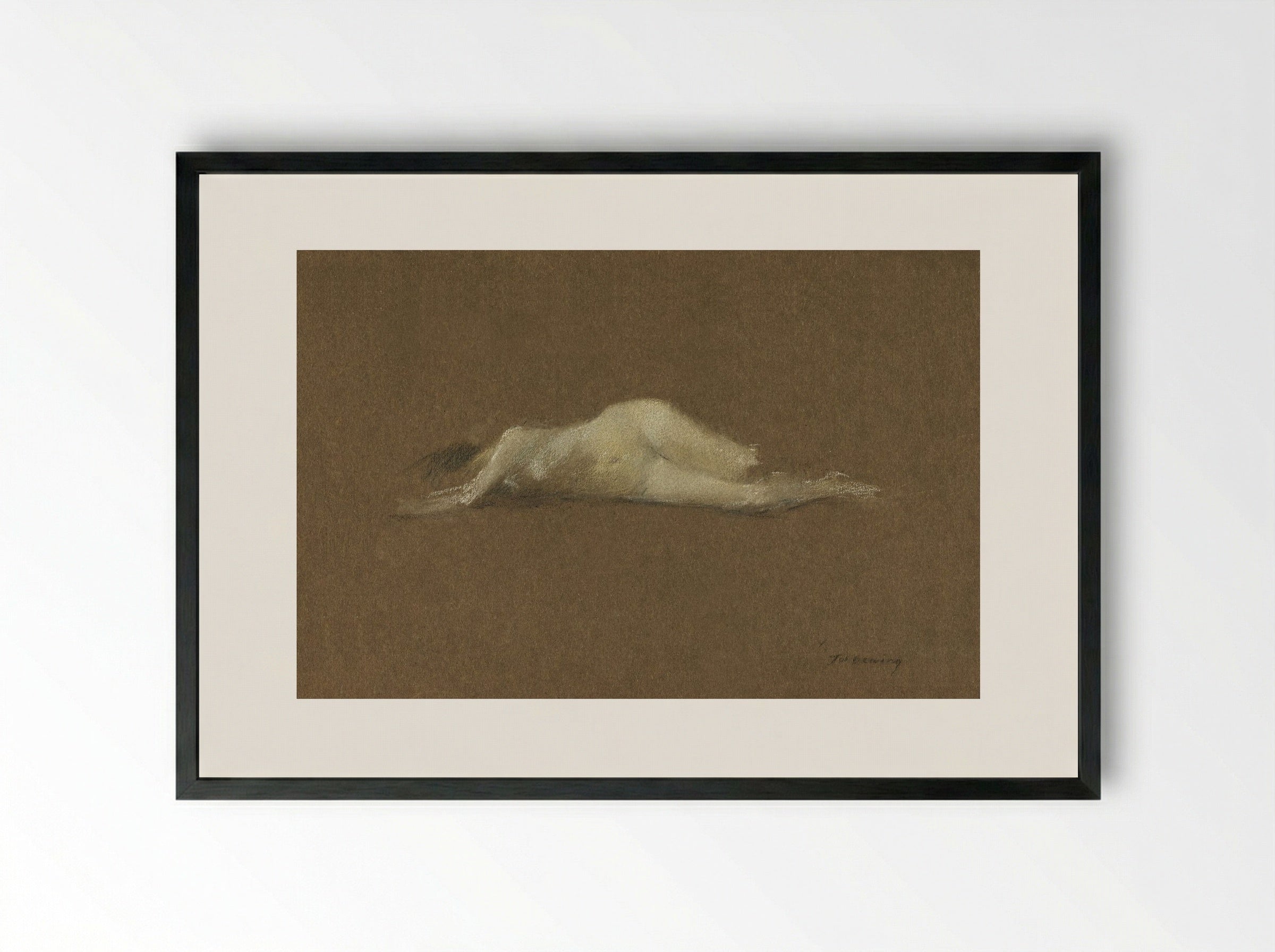 Nude Woman on Her Side - Thomas Wilmer Dewing - Framed Print Black