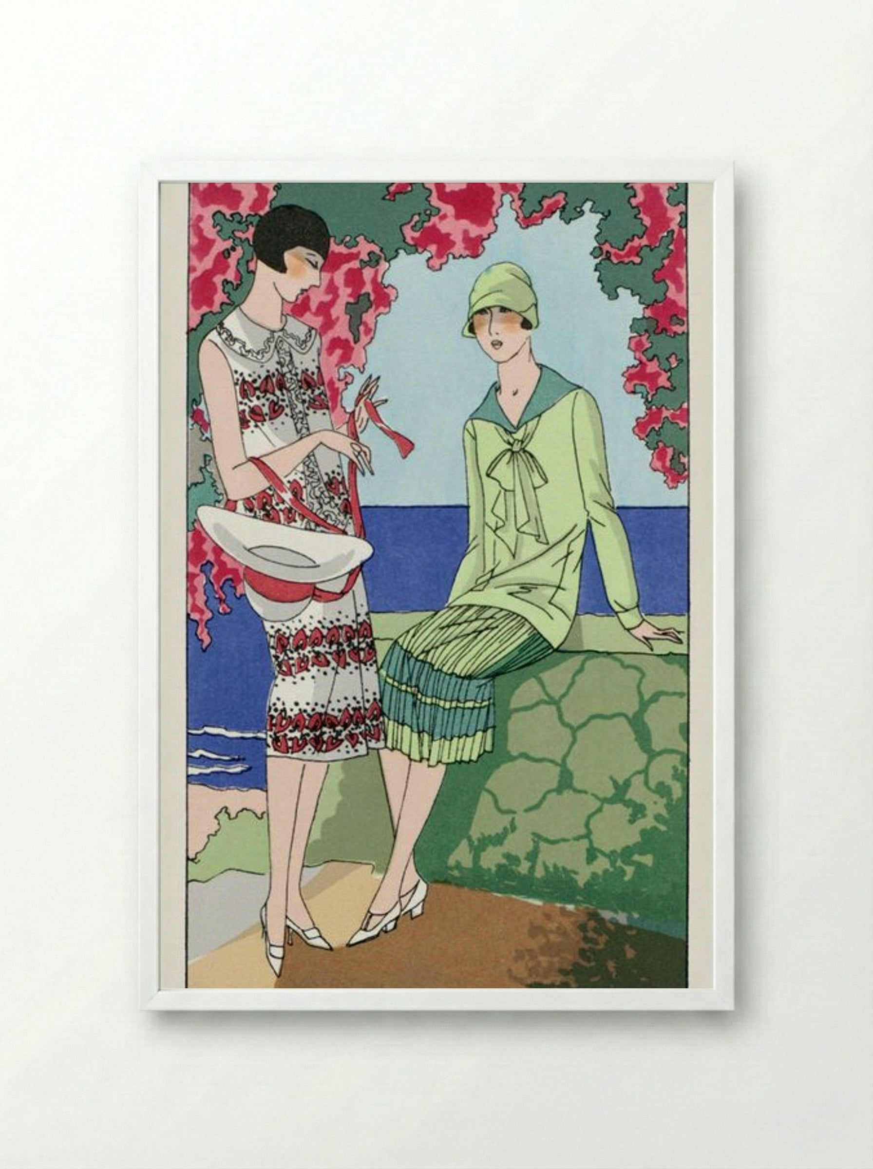 Two Women in Summer Dresses - Martial et Armand and Lucien Lelong - Framed Print White
