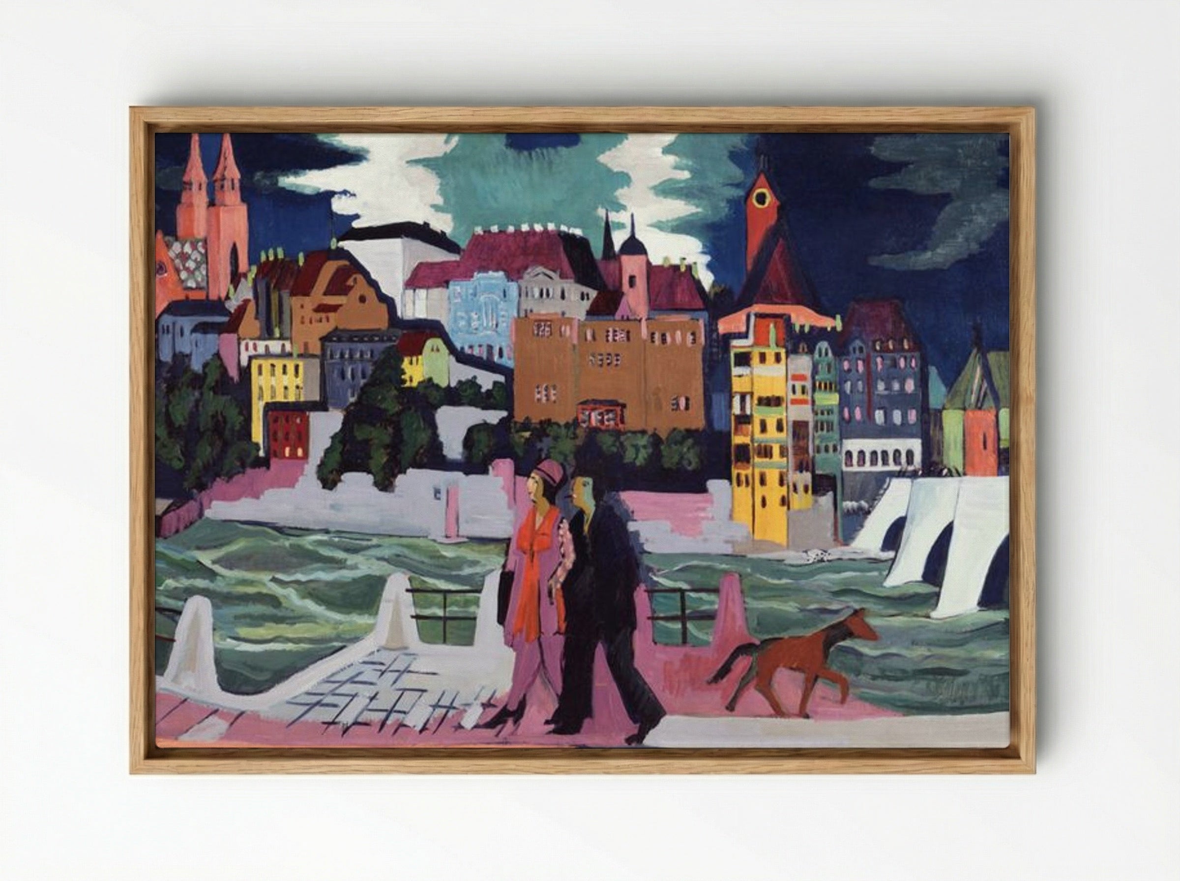 View of Basel and the Rhine - Ernst Ludwig Kirchner - Framed Canvas Wood