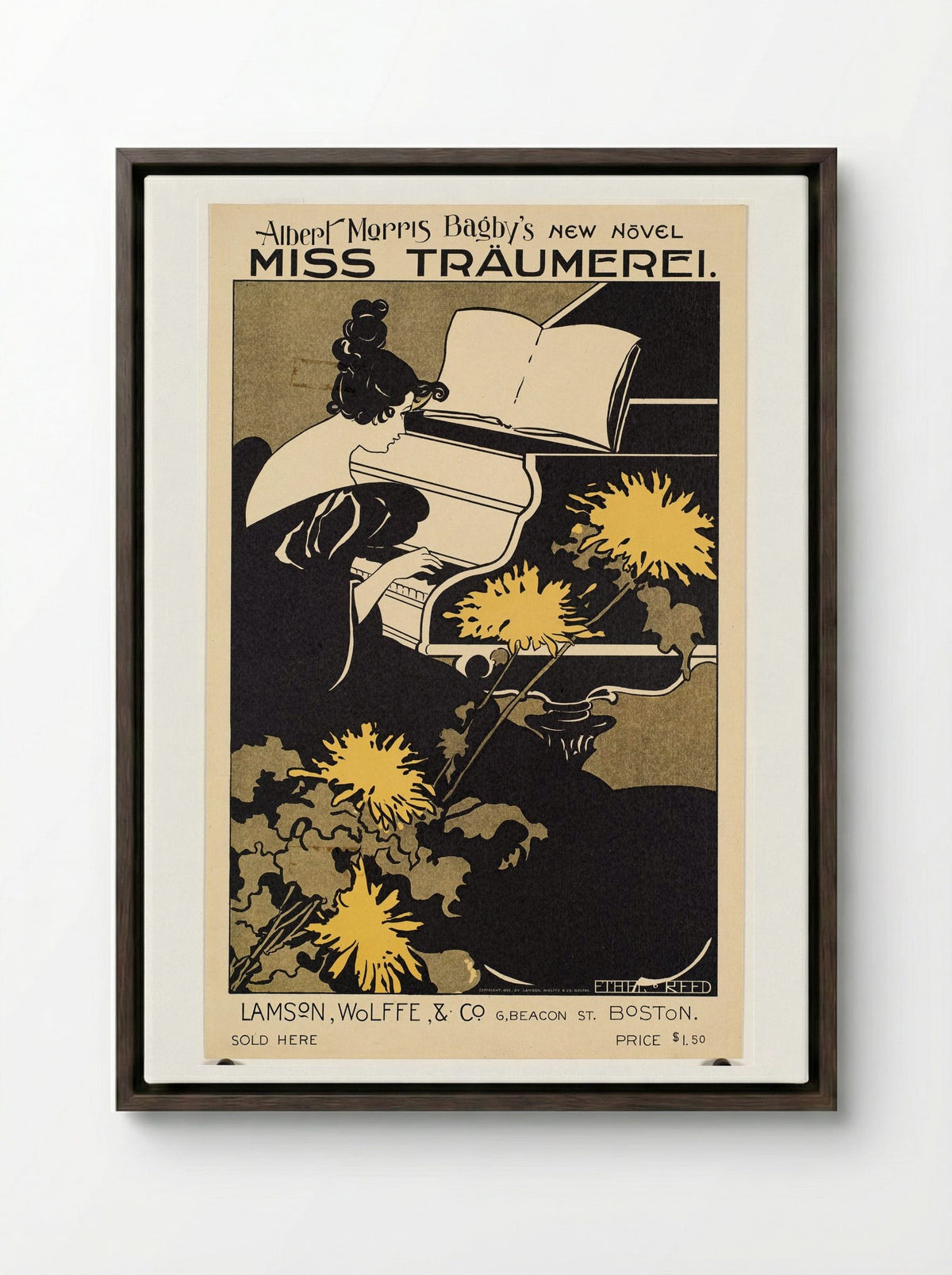 Miss Traumerei (Poster for Albert Morris Bagby's Novel) - Ethel Reed - Framed Canvas Dark Wood