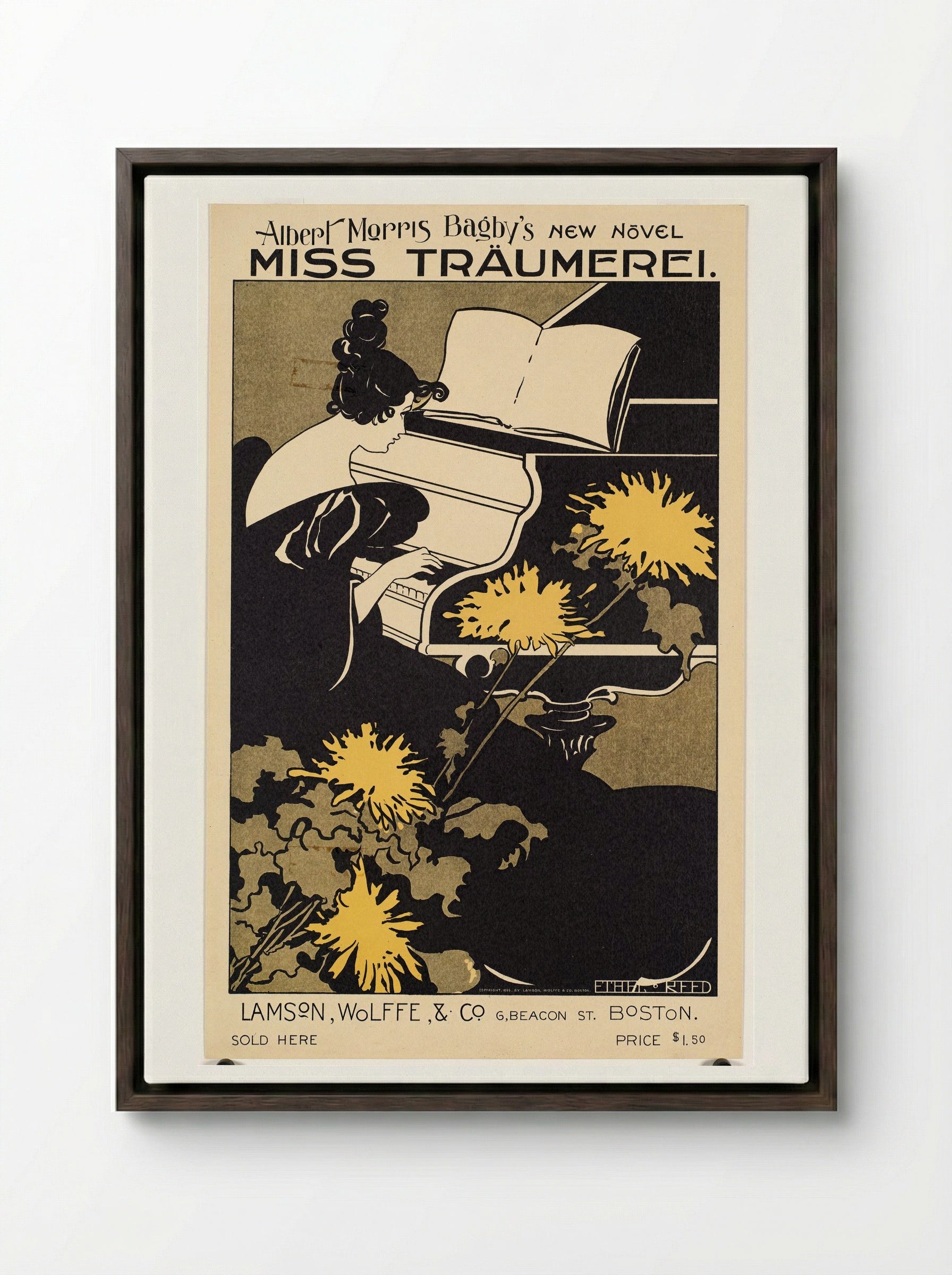 Miss Traumerei (Poster for Albert Morris Bagby's Novel) - Ethel Reed - Framed Canvas Dark Wood