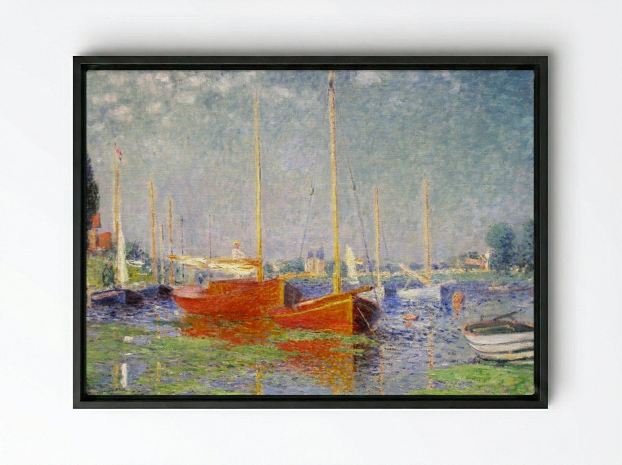 Red Boats at Argenteuil - Claude Monet - Framed Canvas Black