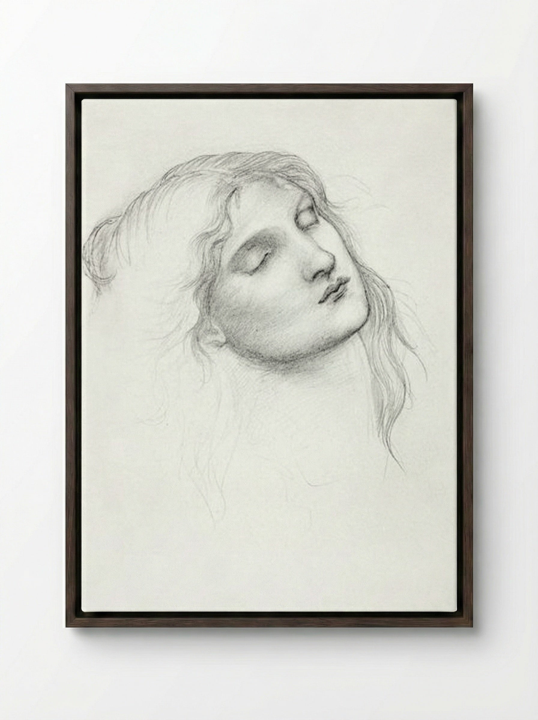 Head of a Woman with Eyes Closed - Edward Burne-Jones - Framed Canvas Dark Wood