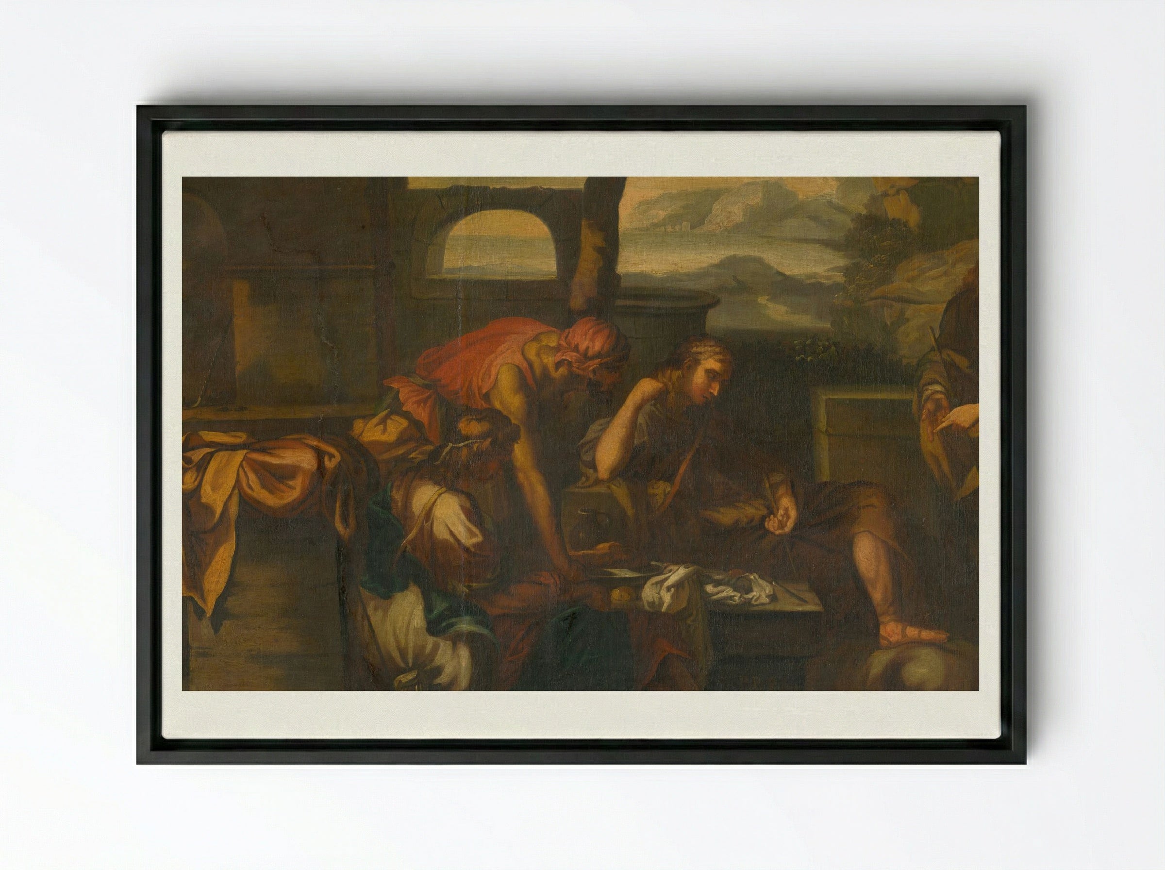 Biblical Scene with Figures - Fine Art Print - Framed Canvas Black