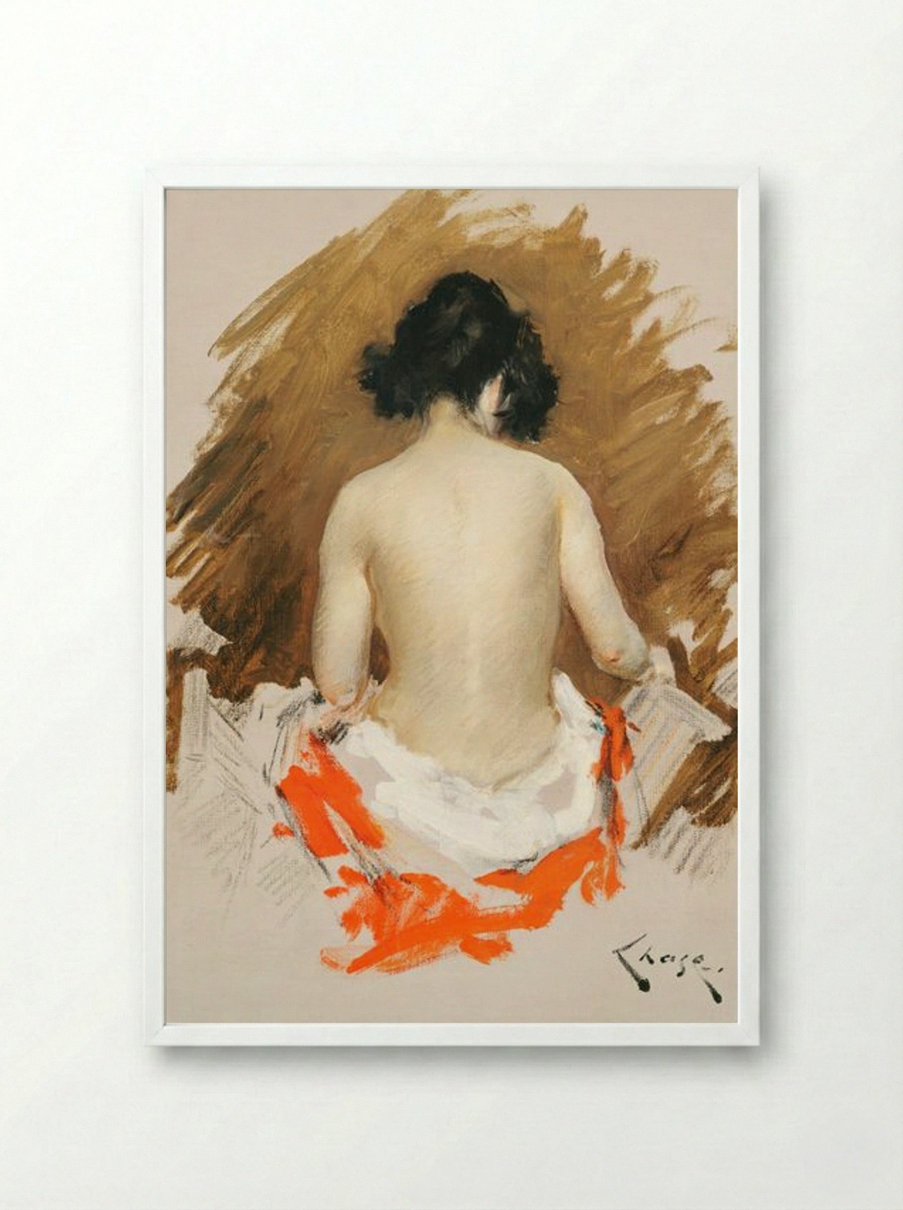 Nude with Kimono - William Merritt Chase - Framed Print White