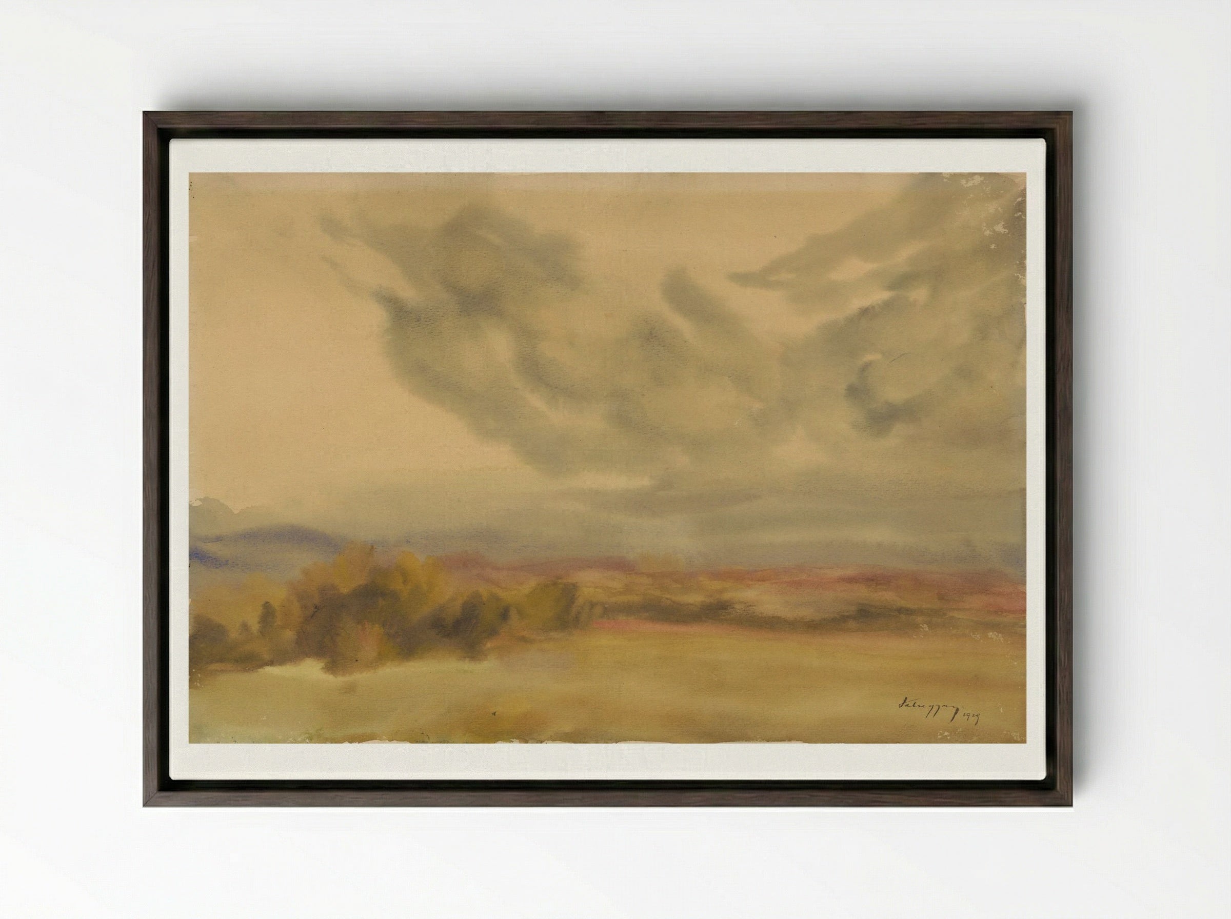 Clouds Over a Plain - Zolo Palugyay - Framed Canvas Dark Wood