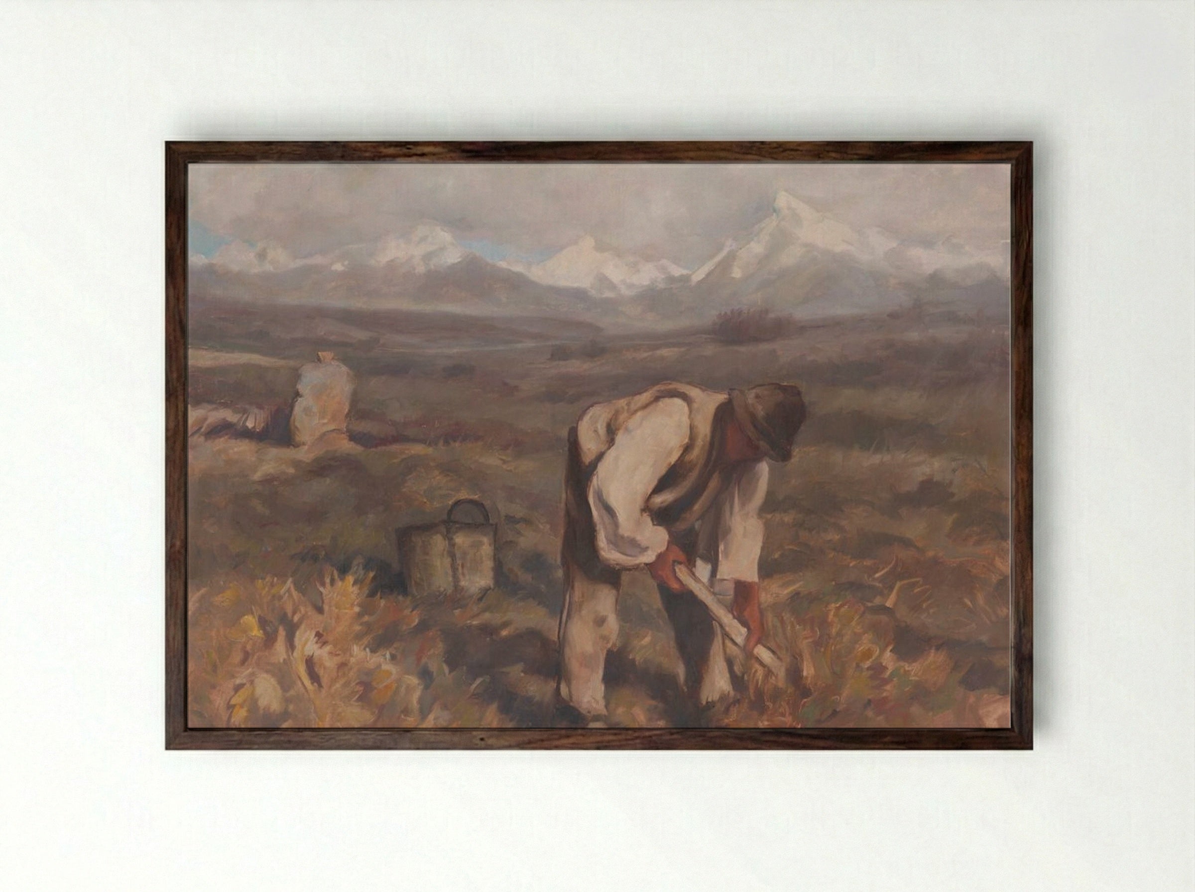Autumn Work (Potato Digging) - Zolo Palugyay - Framed Print Dark Wood