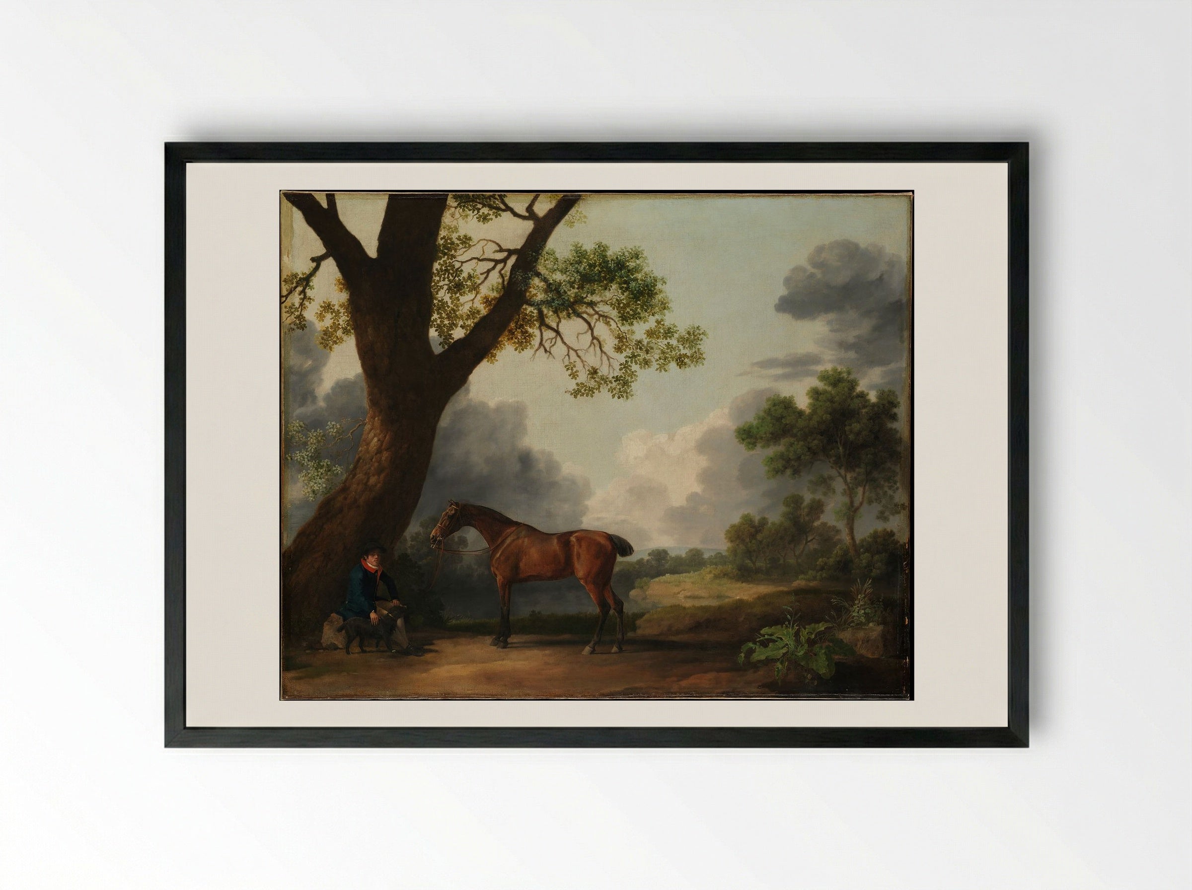 The Third Duke of Dorset's Hunter with a Groom and a Dog - George Stubbs - Framed Print Black