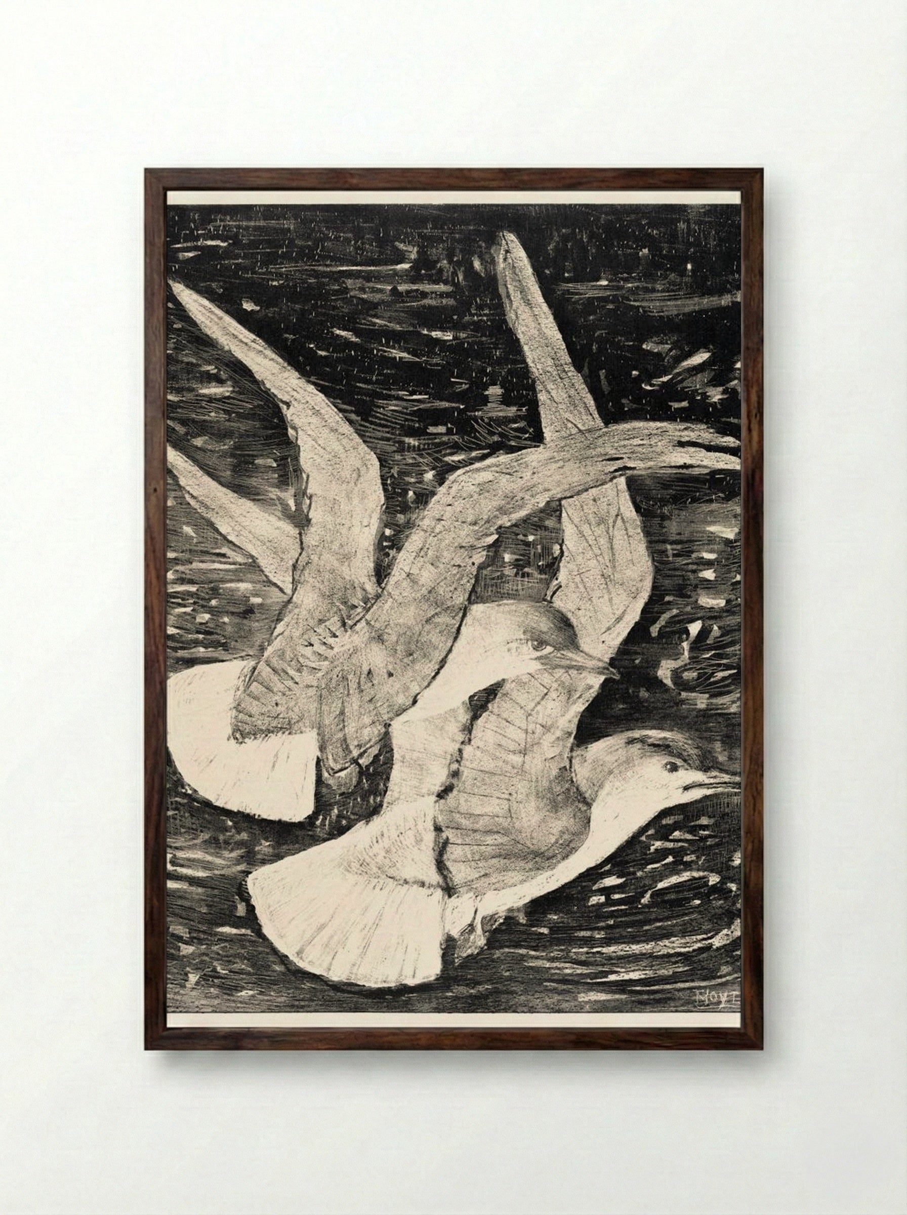 Two Flying Gulls - Theo van Hoytema - Framed Print Dark Wood