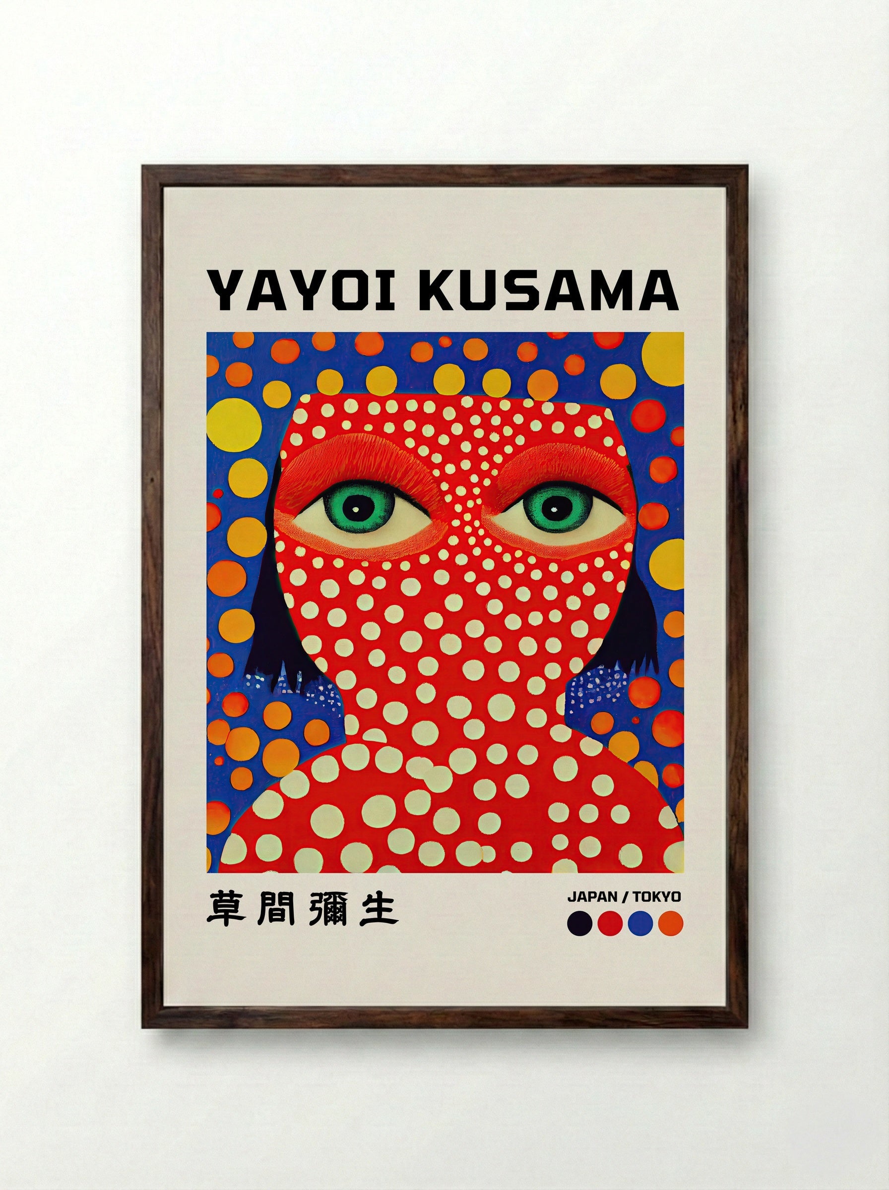Self-Portrait with Polka Dots - Yayoi Kusama - Framed Print Dark Wood