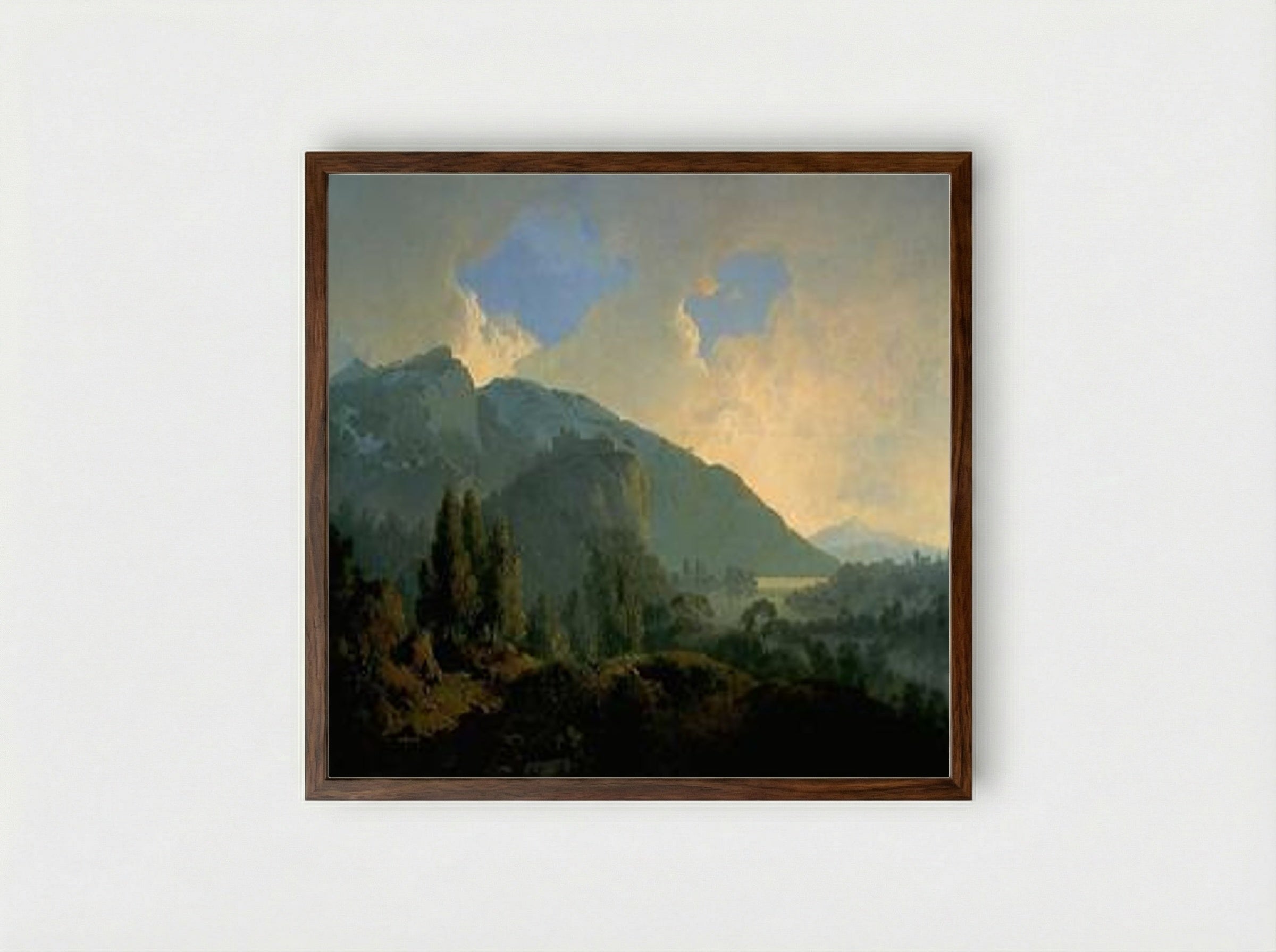 An Italian Landscape with Mountains and a River - Joseph Wright - Framed Print Dark Wood
