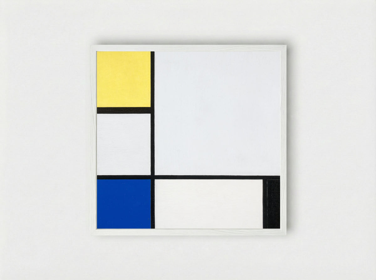 Composition with Yellow, Blue, Black and Light Blue - Piet Mondrian - Framed Print White