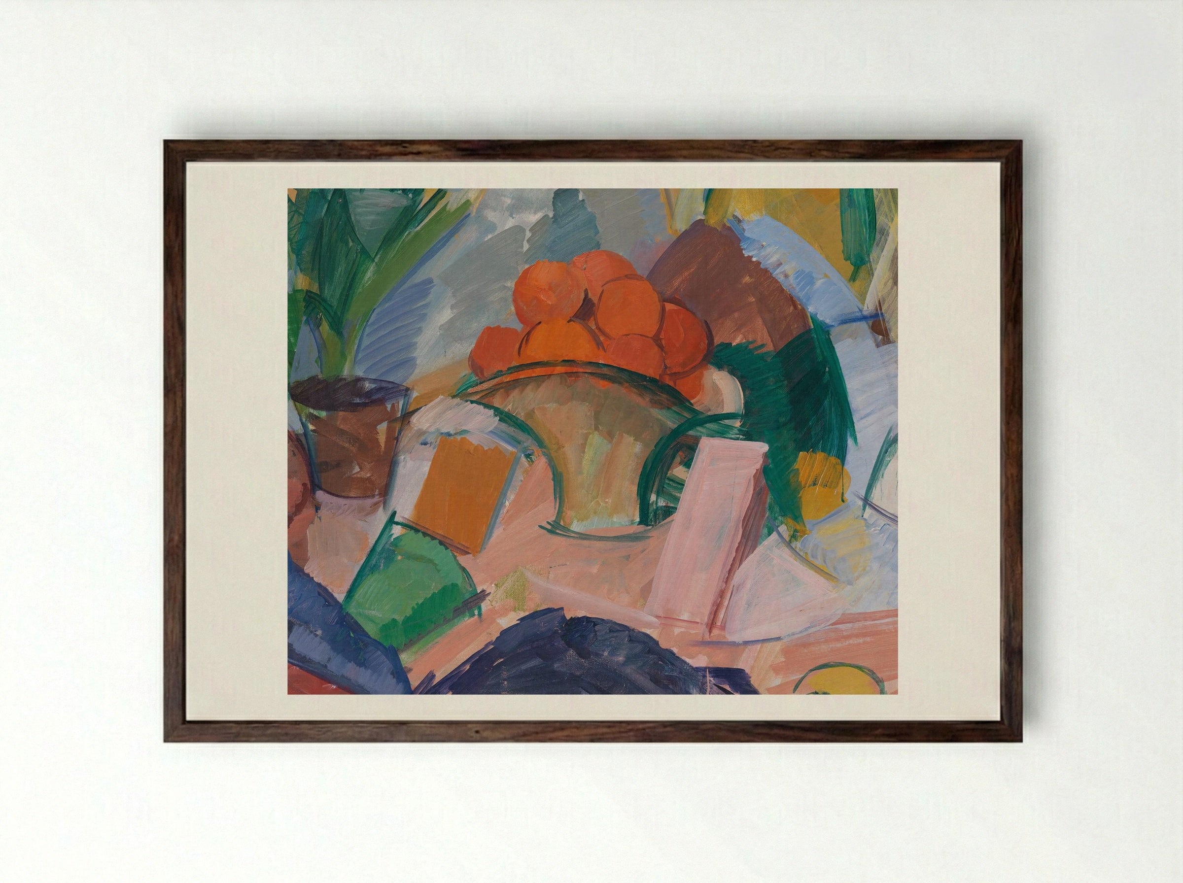 Still Life with Oranges in a Basket - Edvard Weie - Framed Print Dark Wood