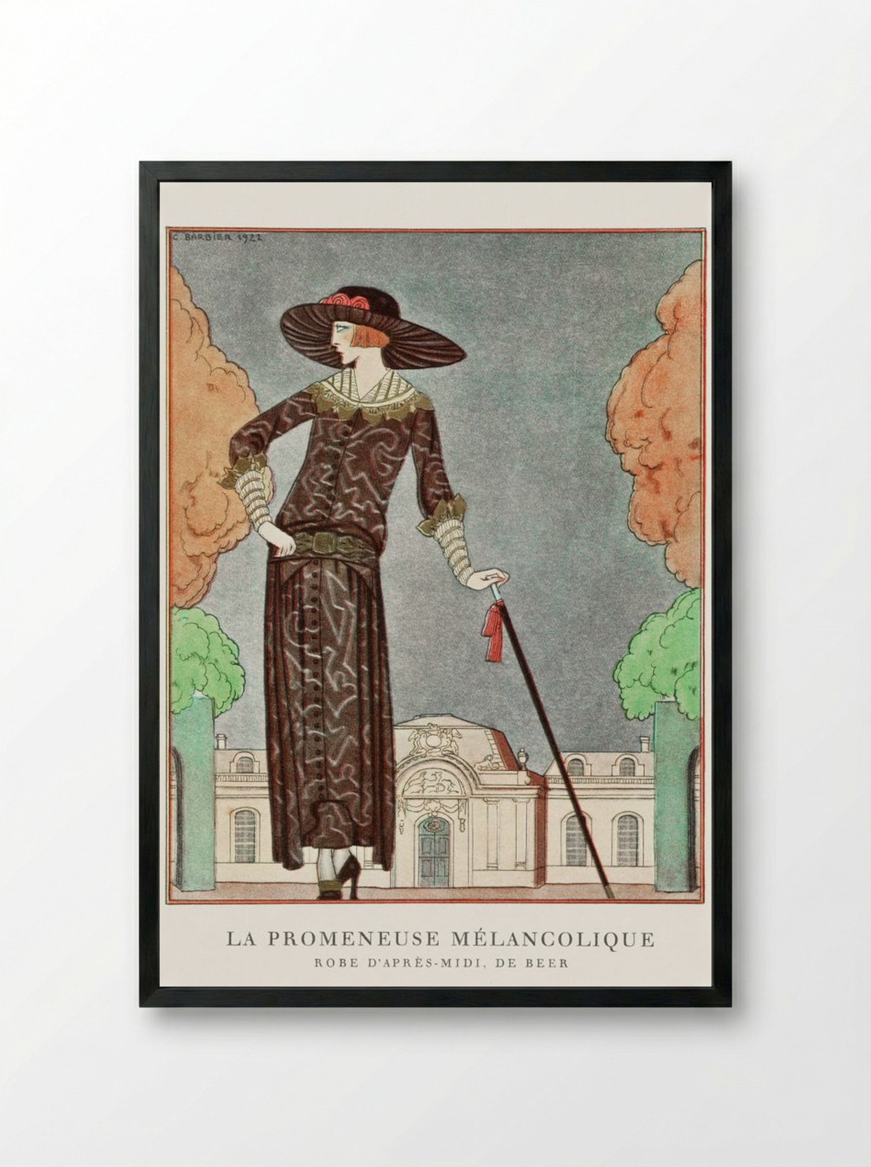 La Promeneuse Mélancolique - George Barbier - Framed Print Black